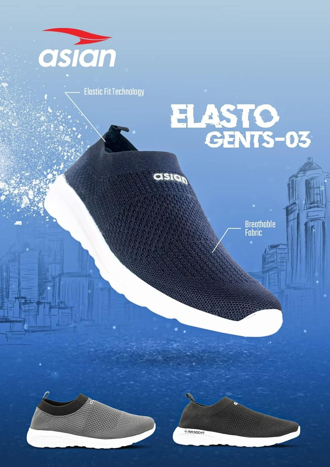 کفش مردانه ASIAN مدل Elasto-03، اسپرت، مناسب پیاده روی، شیک و غیر رسمی،Slip on، مناسب دویدن، باشگاه، ترکینگ، زیره سبک EVA با قابلیت پرش بیشتر برای مردان