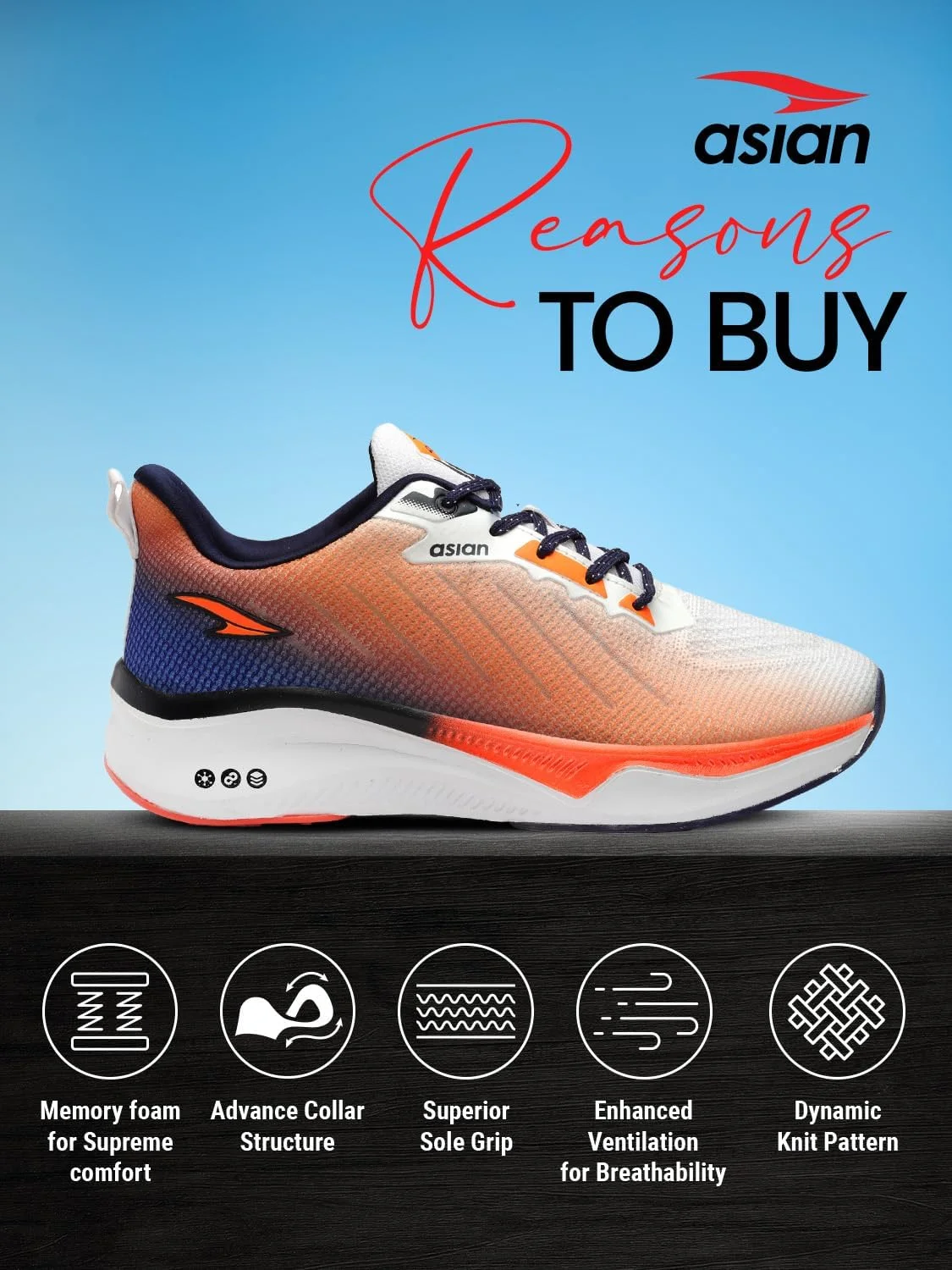 کفش ورزشی مردانه ASIAN | کفی نرم و بالشتکی || کفش دویدن Fortuner-15 برای مردان