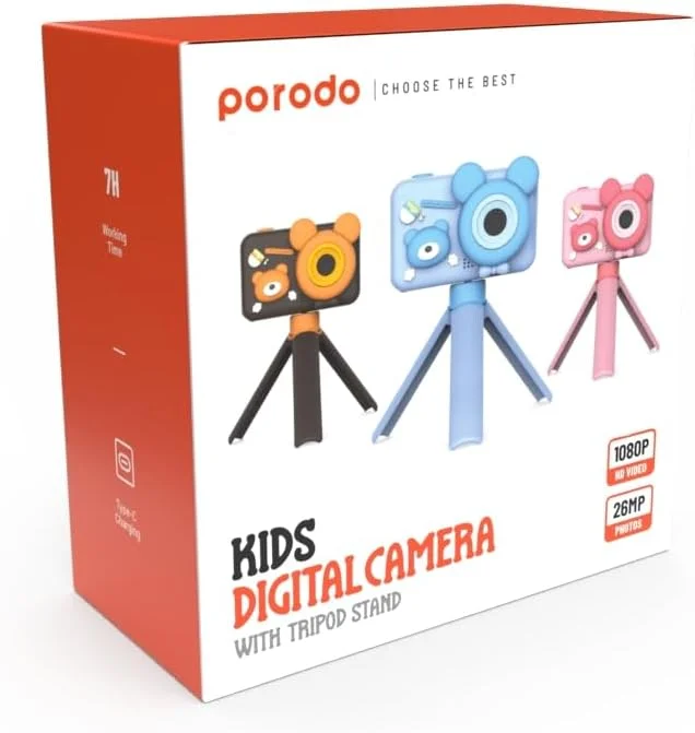 دوربین دیجیتال کودکانه Porodo به همراه سه پایه، 26 مگاپیکسل، 1080P، 400mAh - آبی دوربین دیجیتال کودکانه Porodo به همراه سه پایه، 26 مگاپیکسل، 1080P، 400mAh - آبی