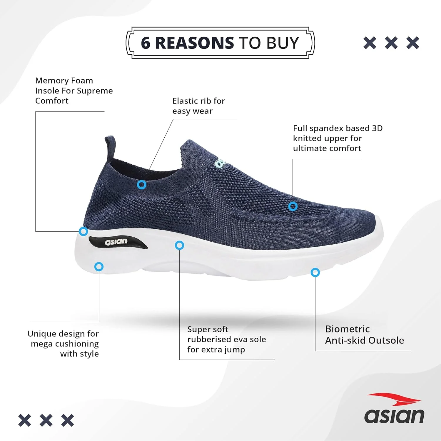 کفش ورزشی، پیاده روی، دویدن و باشگاه مردانه ASIAN مدل Hattrick-35 با زیره EVA سبک و فوم حافظه دار، کفش کتانی اسلیپ-آن غیر رسمی برای مردان و پسران