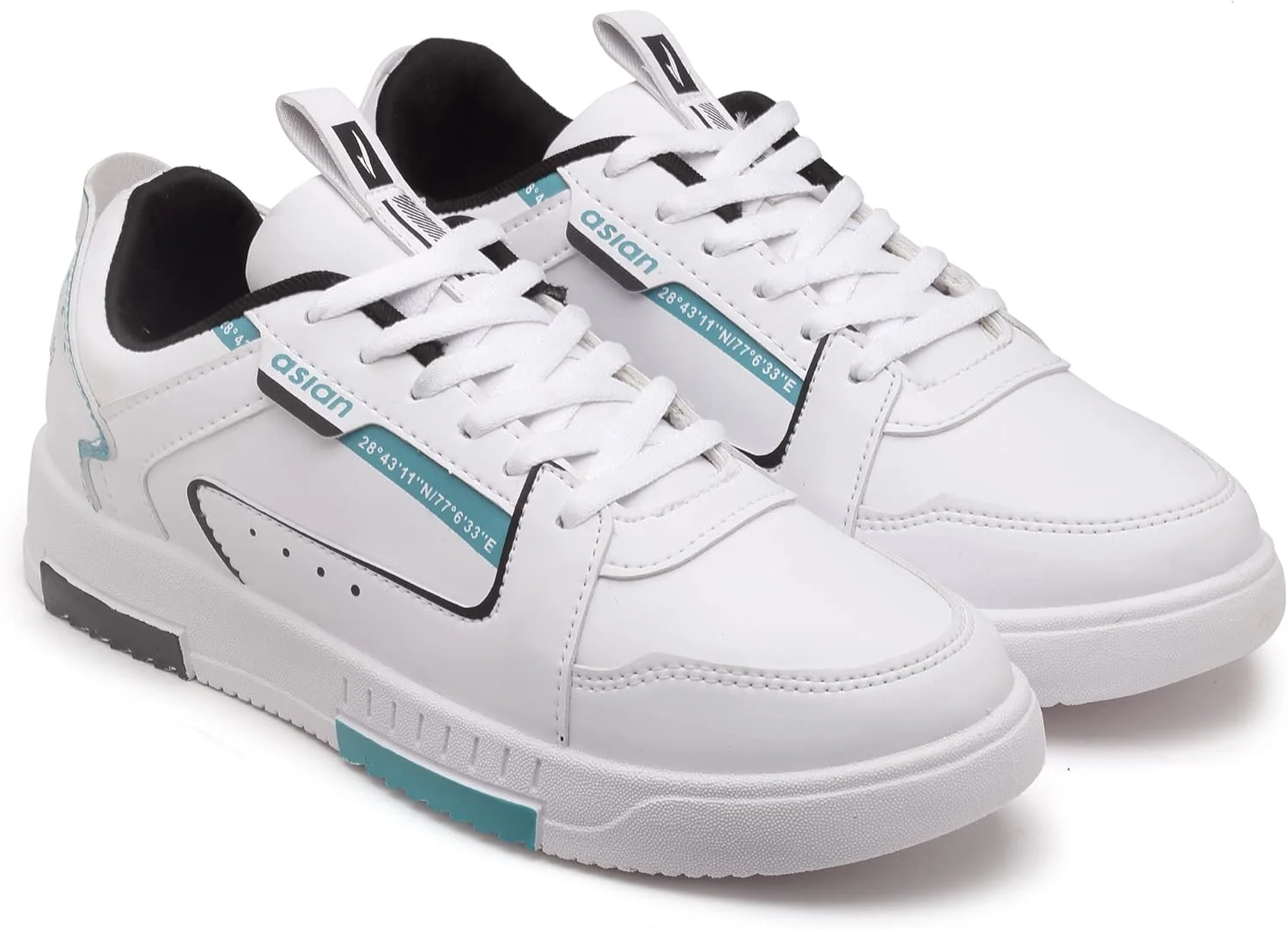کفش کتانی مردانه ASIAN مدل TARZAN-01 سفید، رویه مصنوعی، سبک، راحت، ساق متوسط، مناسب آقایان و پسران، سفید فیروزه ای، سایز 39.5 اروپا