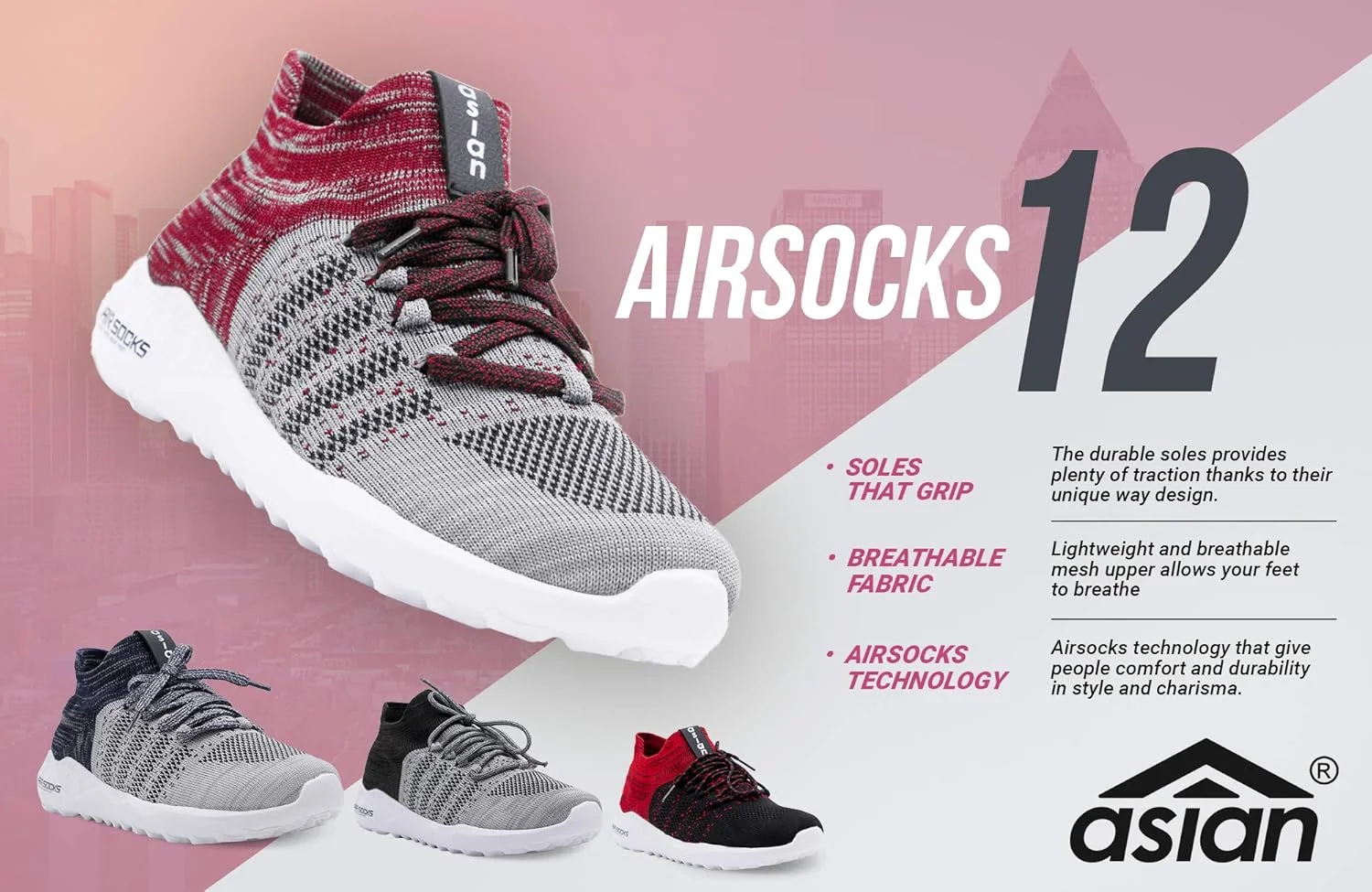 کفش پیاده روی مردانه مدل Airsocks-12 از برند ASIAN