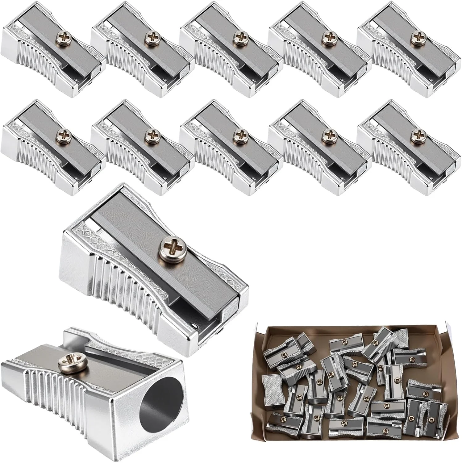 بسته 24 عددی تراش فلزی مداد، تراش دستی تک سوراخه، تراش کوچک دستی آلیاژ آلومینیوم برای تراشیدن مداد برای لوازم کلاس های هنری مدارس و ادارات بسته 24 عددی تراش فلزی مداد، تراش دستی تک سوراخه، تراش کوچک دستی آلیاژ آلومینیوم برای تراشیدن مداد برای لوازم کلاس های هنری مدارس و ادارات