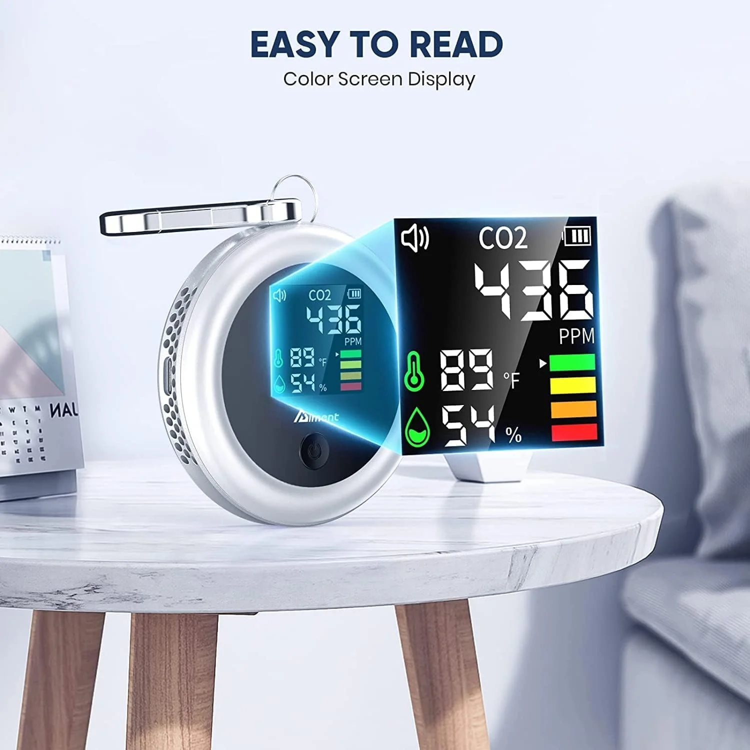 دستگاه تشخیص CO2 MAKINGTEC، مانیتور کیفیت هوا 3 در 1، آنالیزور دما و رطوبت، مینی متر دیجیتال CO2 برای منزل، مسافرت و هر مکان (سفید)
