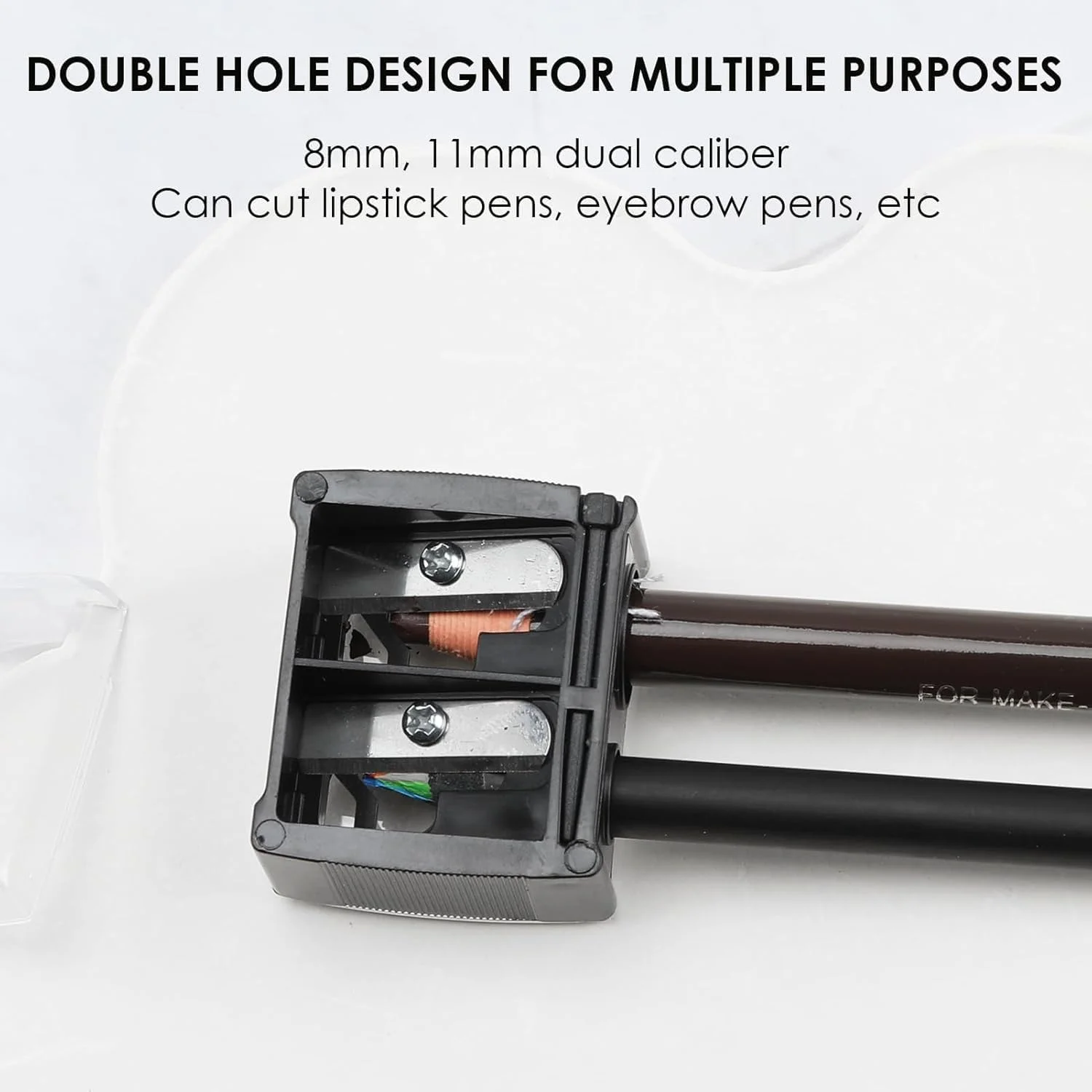 دو عدد تراش آرایشی جهانی، تراش لوازم آرایشی برای خط چشم، رژ لب، مداد ابرو، قابل حمل