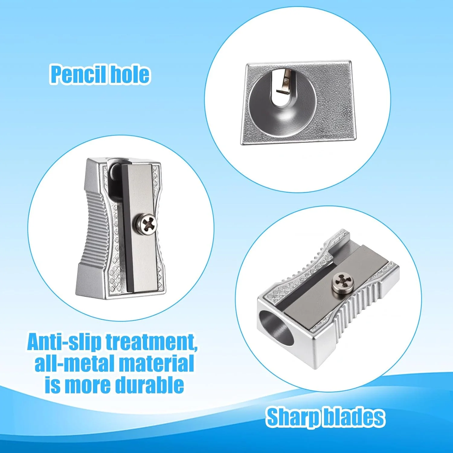 بسته 24 عددی تراش فلزی مداد، تراش دستی تک سوراخه، تراش کوچک دستی آلیاژ آلومینیوم برای تراشیدن مداد برای لوازم کلاس های هنری مدارس و ادارات بسته 24 عددی تراش فلزی مداد، تراش دستی تک سوراخه، تراش کوچک دستی آلیاژ آلومینیوم برای تراشیدن مداد برای لوازم کلاس های هنری مدارس و ادارات