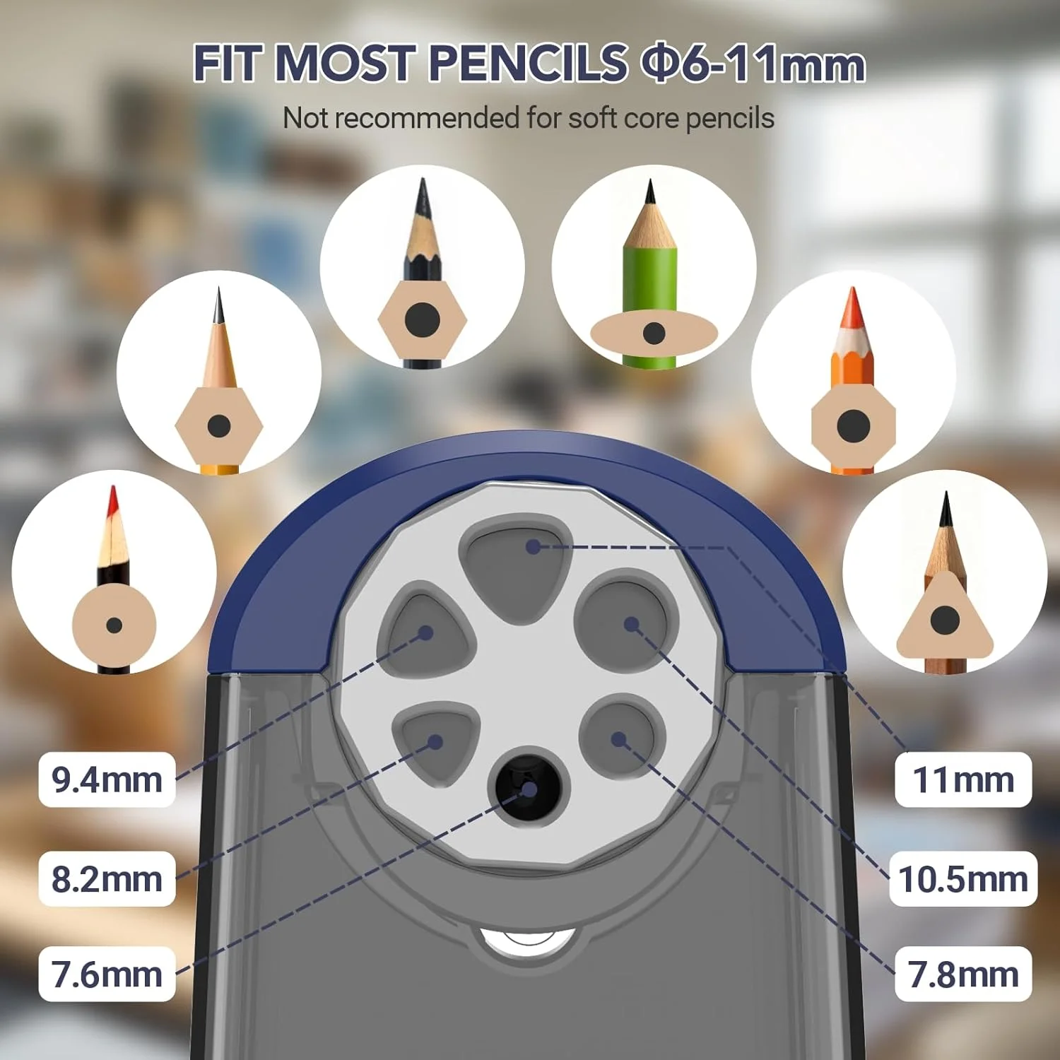 تراش برقی مداد AFMAT با 6 سوراخ، با قدرت بالا، تیز کردن سریع، توقف خودکار و صرفه جویی در مداد، 10000 بار تراشیدن، تراش مداد شارژی مناسب کلاس درس برای مدادهای شماره 2/بزرگ/رنگی 6-11 میلی متری، آبی تراش برقی مداد AFMAT با 6 سوراخ، با قدرت بالا، تیز کردن سریع، توقف خودکار و صرفه جویی در مداد، 10000 بار تراشیدن، تراش مداد شارژی مناسب کلاس درس برای مدادهای شماره 2/بزرگ/رنگی 6-11 میلی متری، آبی