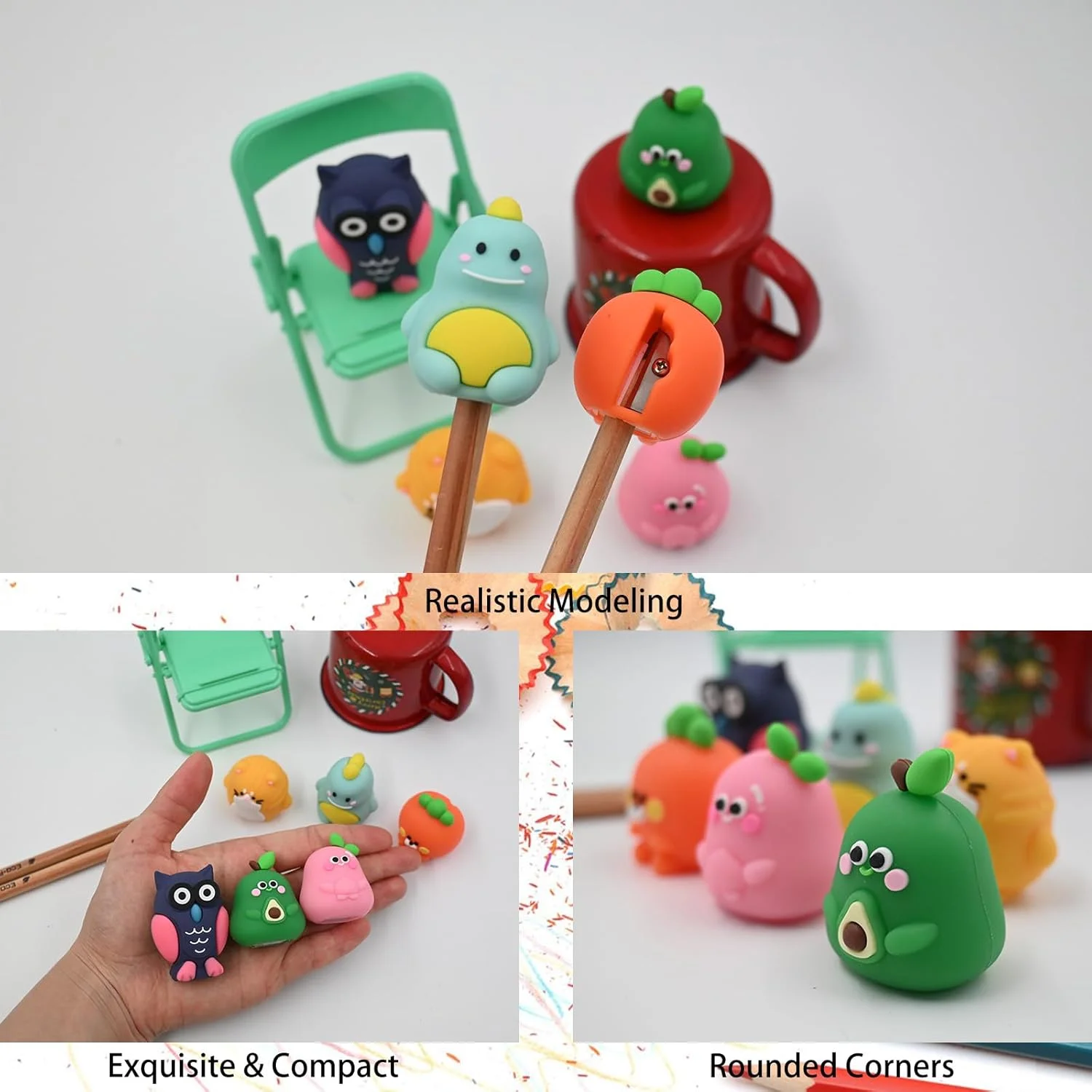 6 عدد تراش مداد فانتزی، تراش مداد دستی برای کودکان، تراش خنده دار کارتونی خلاقانه، لوازم التحریر کاوایی مینی برای مدرسه و دفتر (مدل 3)