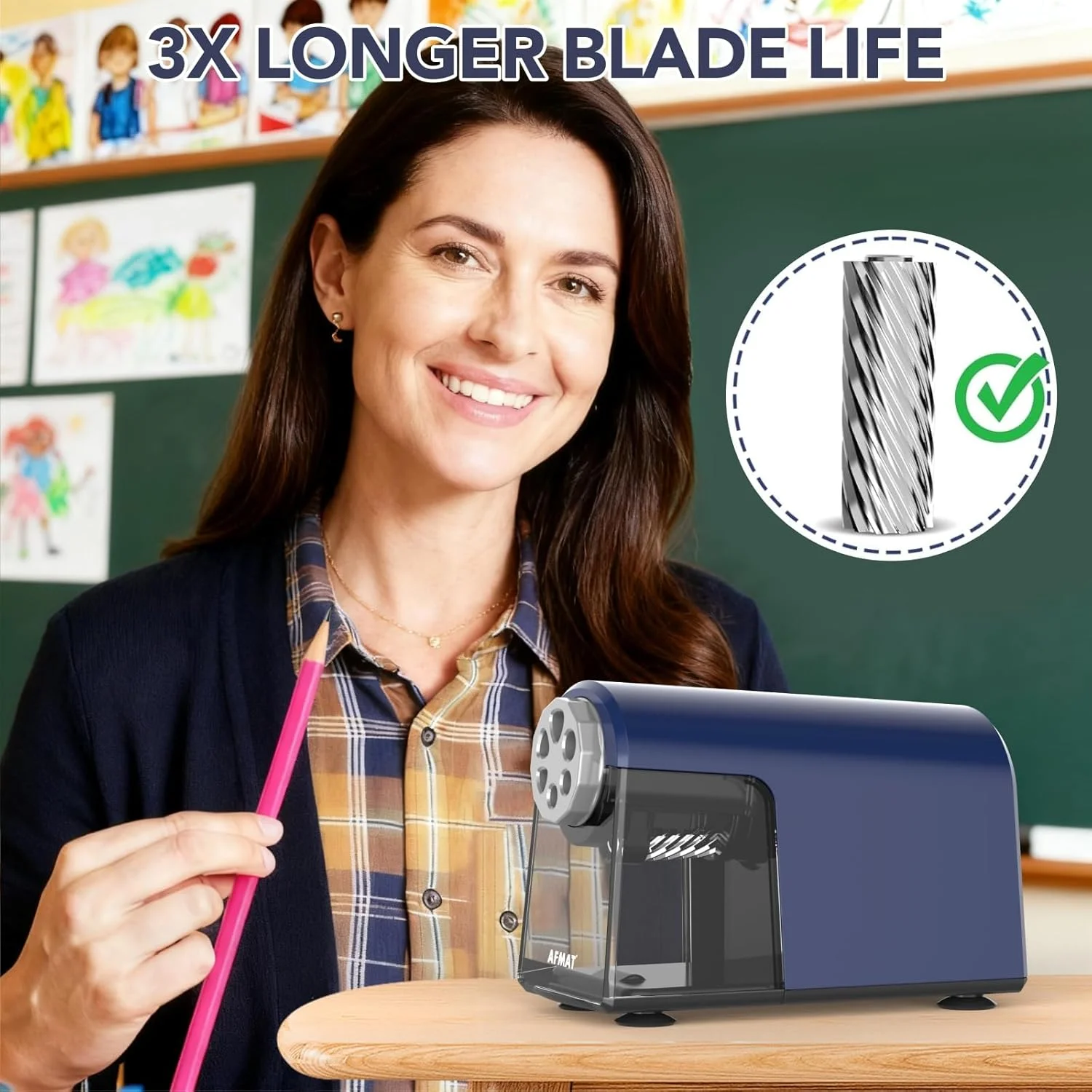 تراش برقی مداد AFMAT با 6 سوراخ، با قدرت بالا، تیز کردن سریع، توقف خودکار و صرفه جویی در مداد، 10000 بار تراشیدن، تراش مداد شارژی مناسب کلاس درس برای مدادهای شماره 2/بزرگ/رنگی 6-11 میلی متری، آبی تراش برقی مداد AFMAT با 6 سوراخ، با قدرت بالا، تیز کردن سریع، توقف خودکار و صرفه جویی در مداد، 10000 بار تراشیدن، تراش مداد شارژی مناسب کلاس درس برای مدادهای شماره 2/بزرگ/رنگی 6-11 میلی متری، آبی