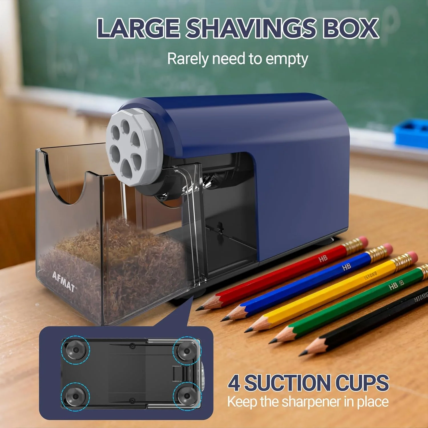 تراش برقی مداد AFMAT با 6 سوراخ، با قدرت بالا، تیز کردن سریع، توقف خودکار و صرفه جویی در مداد، 10000 بار تراشیدن، تراش مداد شارژی مناسب کلاس درس برای مدادهای شماره 2/بزرگ/رنگی 6-11 میلی متری، آبی تراش برقی مداد AFMAT با 6 سوراخ، با قدرت بالا، تیز کردن سریع، توقف خودکار و صرفه جویی در مداد، 10000 بار تراشیدن، تراش مداد شارژی مناسب کلاس درس برای مدادهای شماره 2/بزرگ/رنگی 6-11 میلی متری، آبی