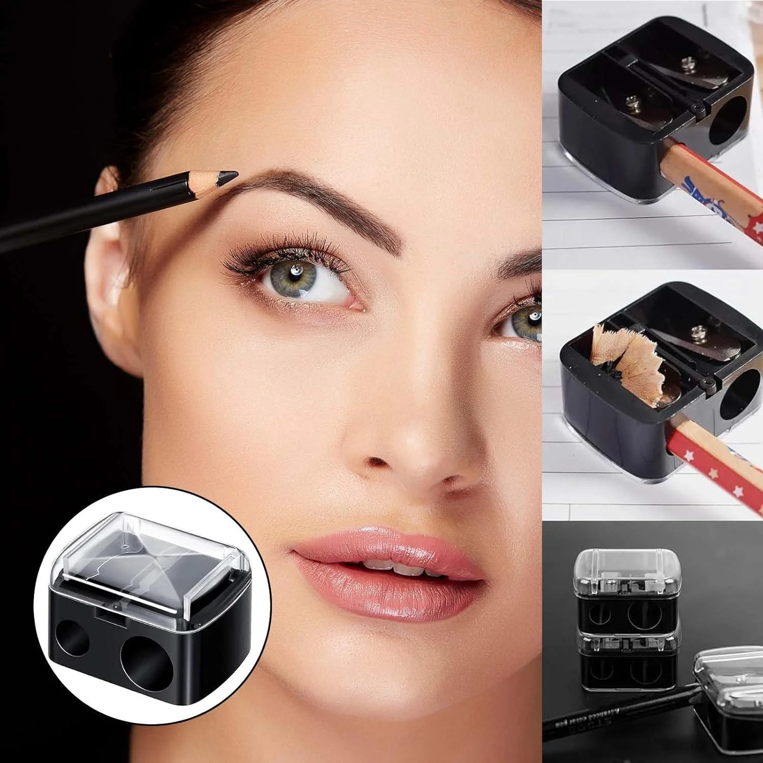 تراش آرایشی مداد لب و چشم 3 عددی، مداد ابرو مناسب برای مدادهای لب، چشم و ابرو بزرگ و کوچک، خط چشم تراش آرایشی مداد لب و چشم 3 عددی، مداد ابرو مناسب برای مدادهای لب، چشم و ابرو بزرگ و کوچک، خط چشم