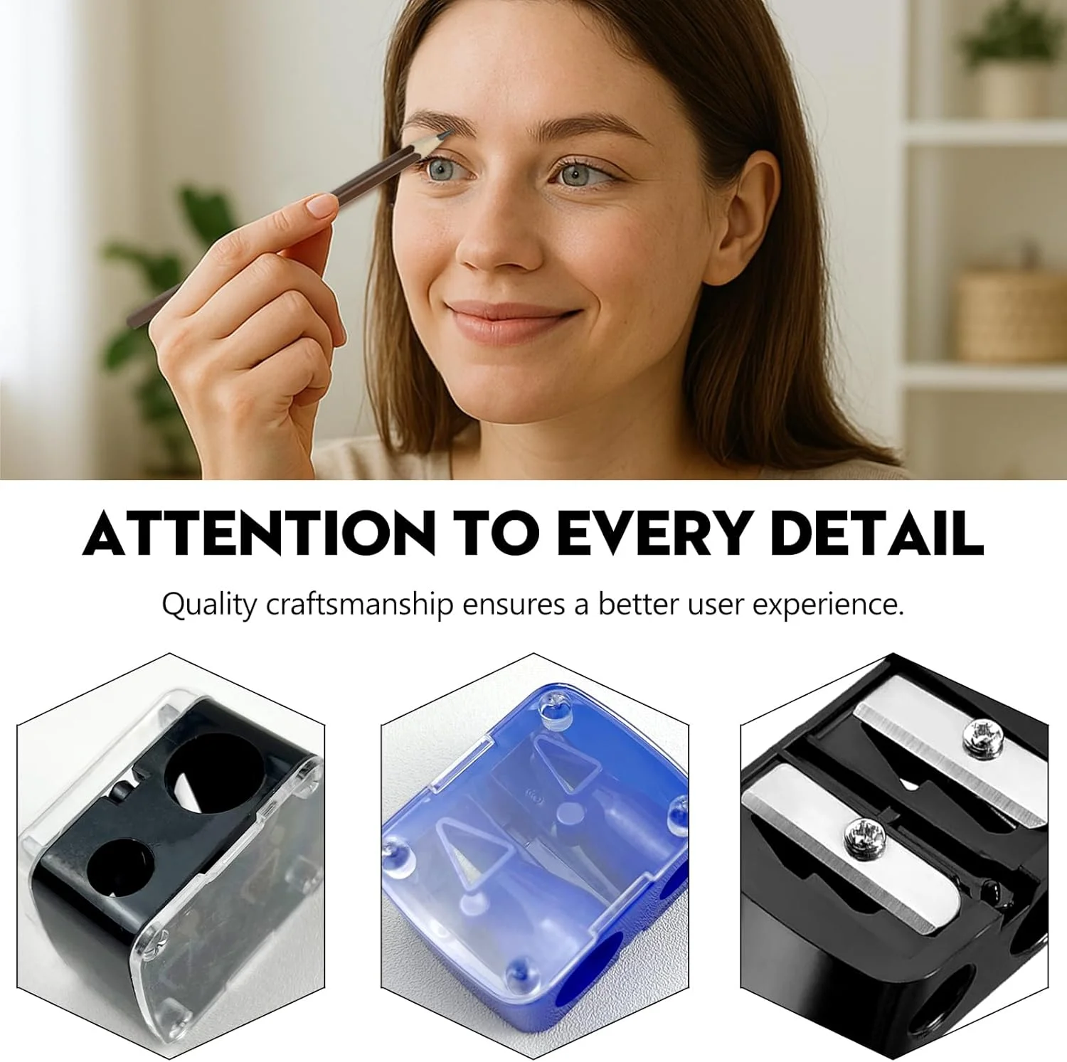 مجموعه 5 عدد تراش آرایشی مدادی – تراش لب، خط چشم و مداد ابرو، طراحی دو سوراخه در رنگ های مختلف، جمع و جور و قابل حمل