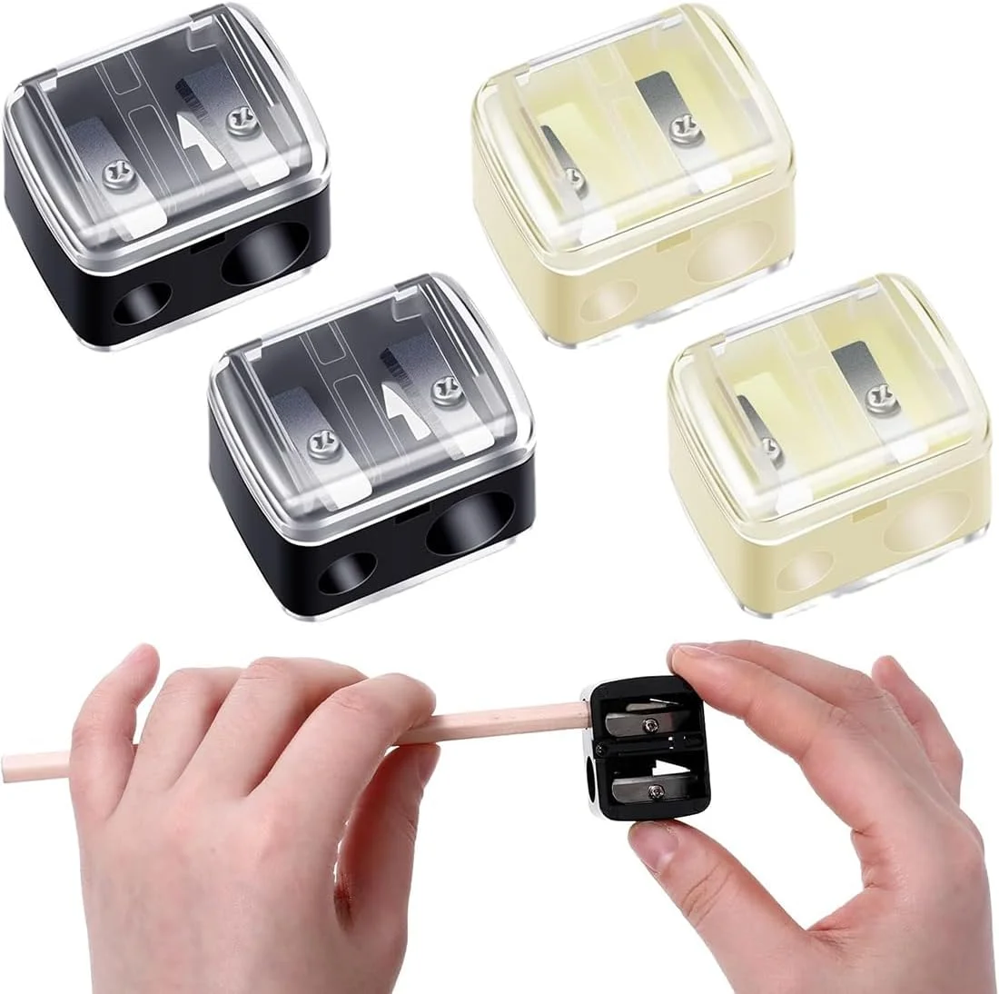 مجموعه 4 عددی تراش آرایشی کویون برای مدادهای ضخیم، تراش آرایشی یونیورسال، مناسب مدادهای ضخیم و نازک، تراش برای مداد ابرو، مداد خط لب، خط چشم