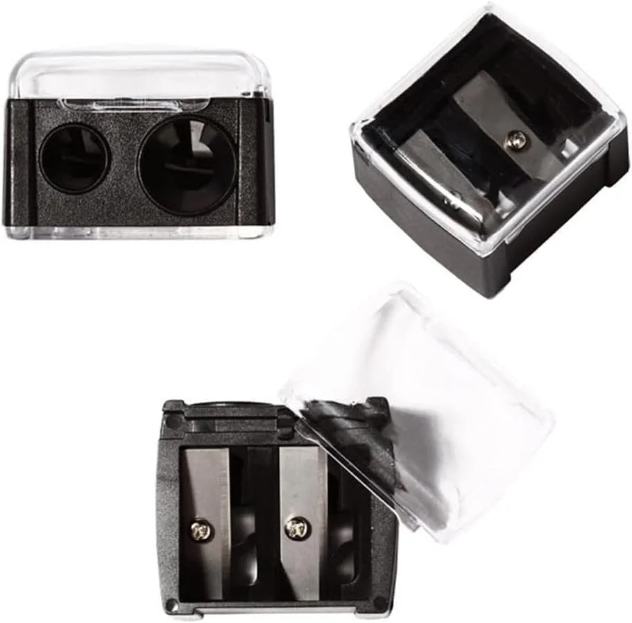 تراش آرایشی مشکی، تراش دو سوراخه مداد چشم با درپوش، مداد تراش مکانیکی لوازم آرایشی چشم برای مداد چشم و لب تراش آرایشی مشکی، تراش دو سوراخه مداد چشم با درپوش، مداد تراش مکانیکی لوازم آرایشی چشم برای مداد چشم و لب