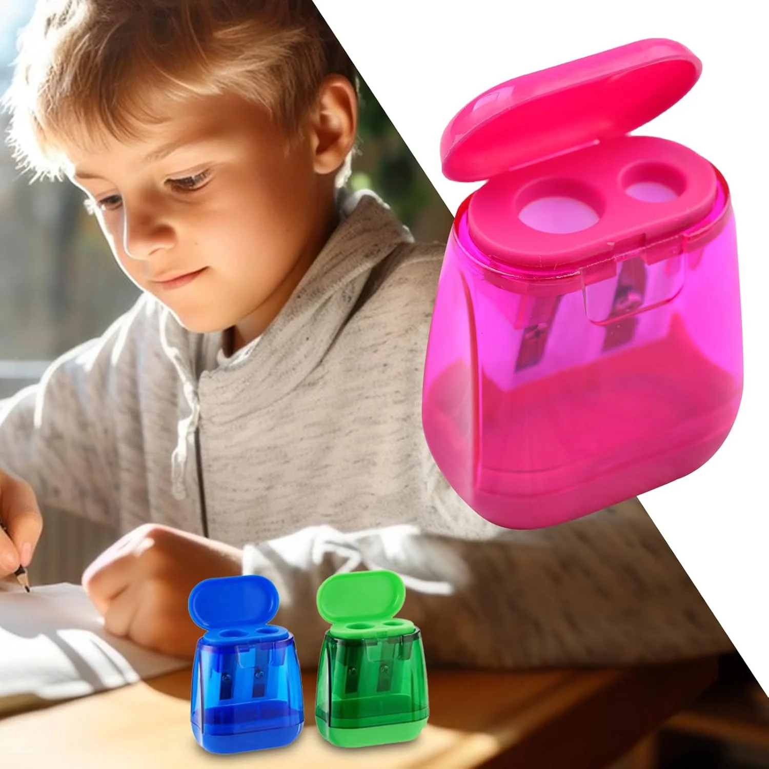 تراش مداد رنگی، تراش دوقلو با مخزن جمع آوری تراشه - لوازم مدرسه دانش آموزی برای استودیو هنری، مسافرت دانش آموزی، کلاس درس، کوله پشتی، میز معلم تراش مداد رنگی، تراش دوقلو با مخزن جمع آوری تراشه - لوازم مدرسه دانش آموزی برای استودیو هنری، مسافرت دانش آموزی، کلاس درس، کوله پشتی، میز معلم