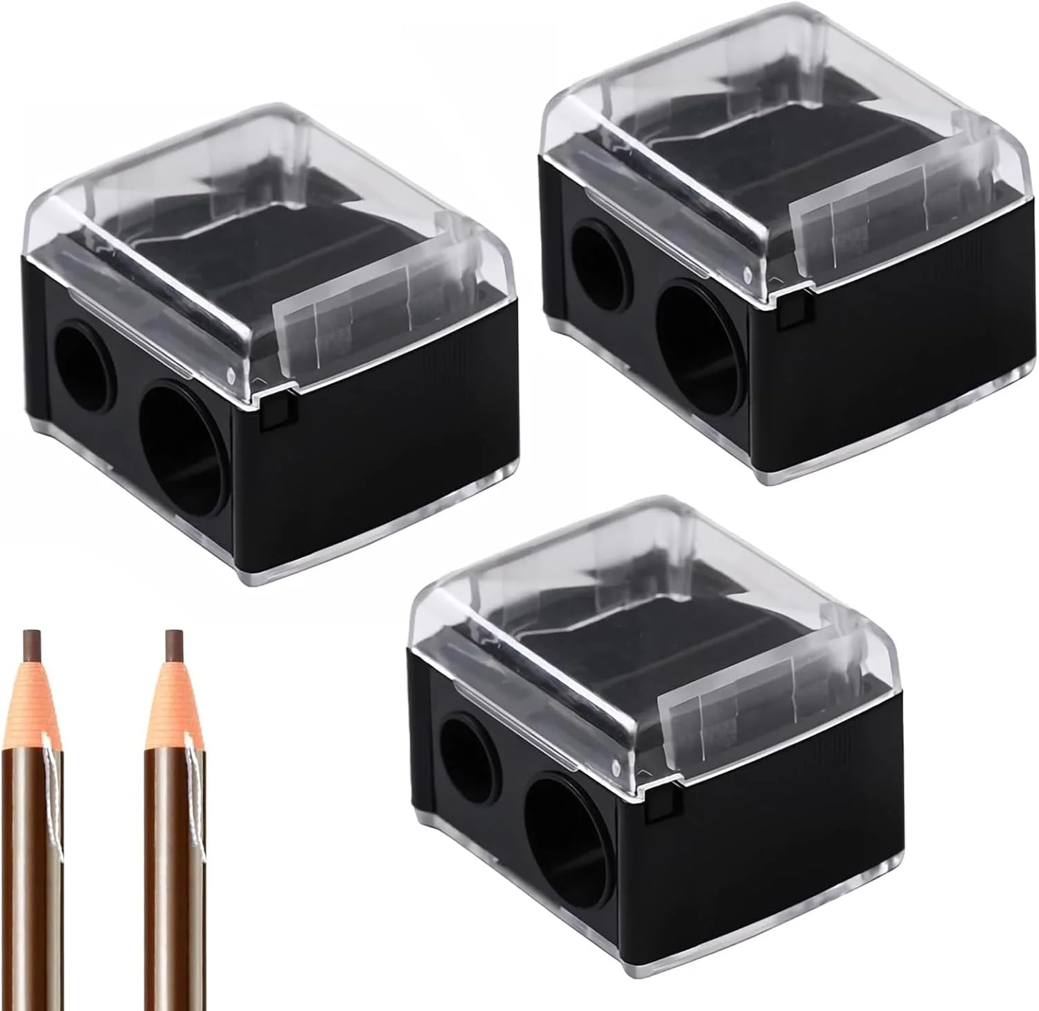 بسته 3 عددی تراش آرایشی بوکلا، تراش دو قلو مداد با محفظه برای مداد چشم، مدادهای آرایشی ضخیم و نازک، سایز قابل حمل بسته 3 عددی تراش آرایشی بوکلا، تراش دو قلو مداد با محفظه برای مداد چشم، مدادهای آرایشی ضخیم و نازک، سایز قابل حمل