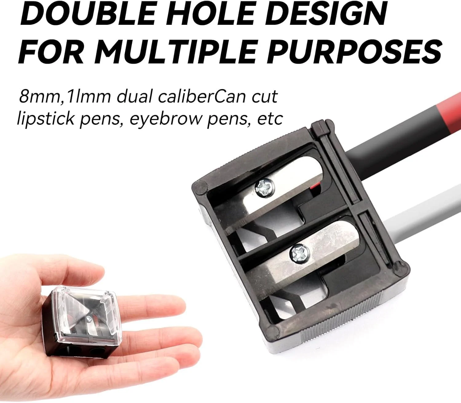 بسته 3 عددی تراش آرایشی بوکلا، تراش دو قلو مداد با محفظه برای مداد چشم، مدادهای آرایشی ضخیم و نازک، سایز قابل حمل بسته 3 عددی تراش آرایشی بوکلا، تراش دو قلو مداد با محفظه برای مداد چشم، مدادهای آرایشی ضخیم و نازک، سایز قابل حمل