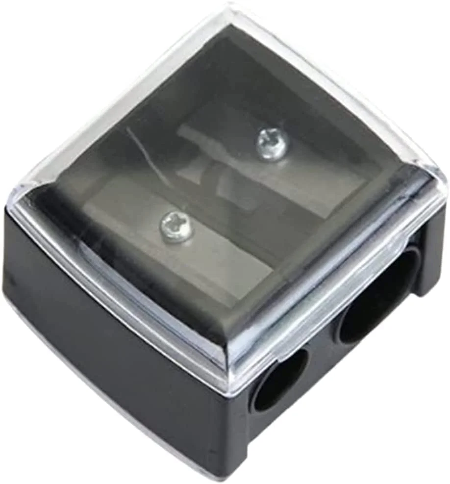 تراش آرایشی مداد چشم مشکی، تراش مداد برای مداد ابرو و خط چشم، ابزار تراش مداد چشم با دو سوراخ، به همراه درپوش، برس ها و ابزار آرایشی قابل حمل تراش آرایشی مداد چشم مشکی، تراش مداد برای مداد ابرو و خط چشم، ابزار تراش مداد چشم با دو سوراخ، به همراه درپوش، برس ها و ابزار آرایشی قابل حمل