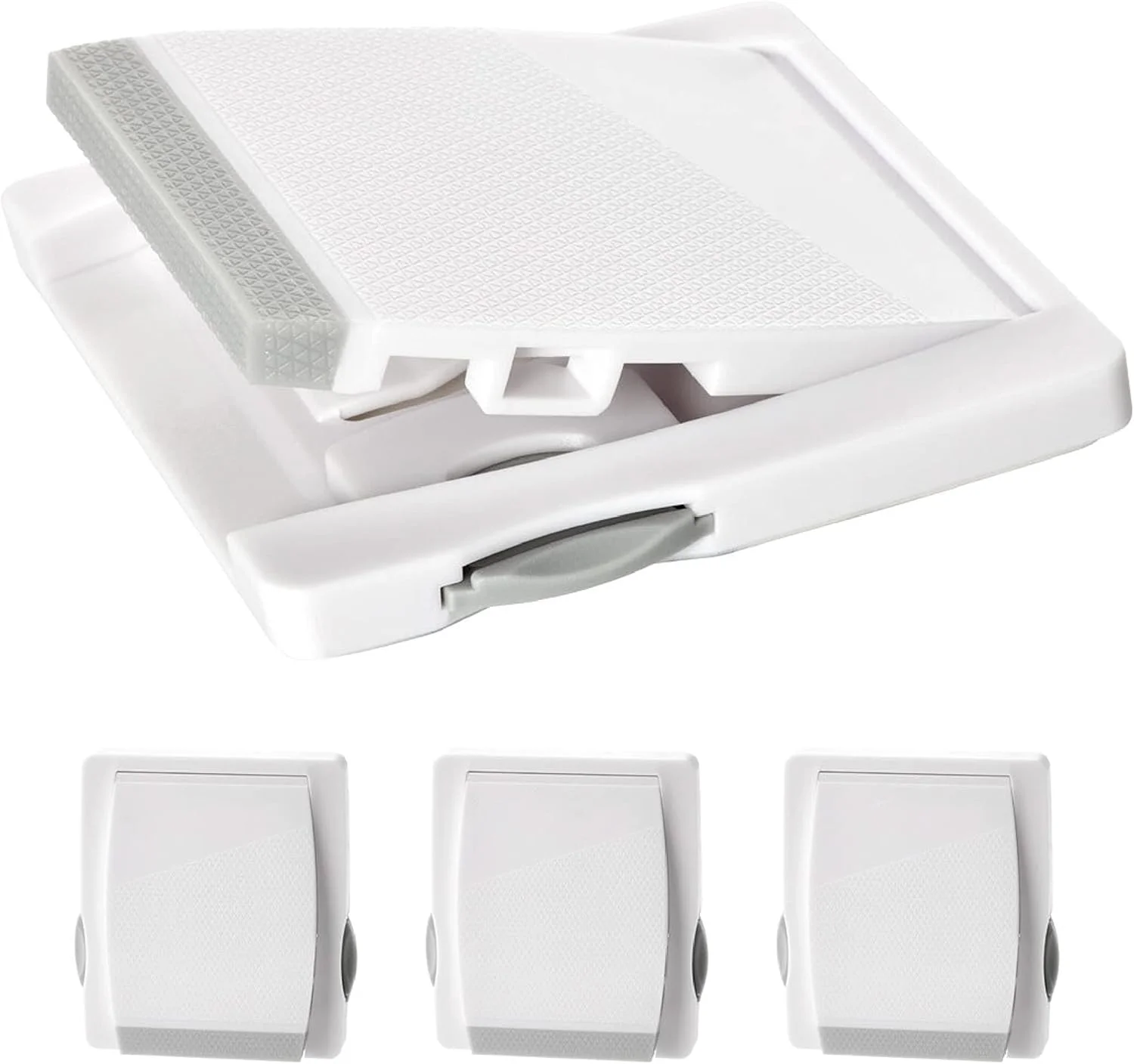 قفل درب کشویی MAKINGTEC، بسته 4 عددی قفل ایمنی ضد کودک برای پنجره ها، قفل درب شیشه ای کشویی ضد کودک برای درهای پاسیو و کمد (خاکستری)