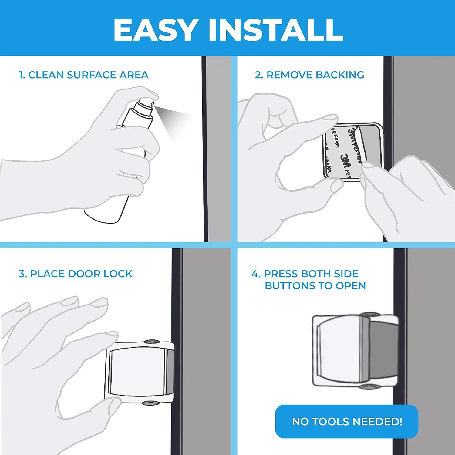 قفل درب کشویی MAKINGTEC، بسته 4 عددی قفل ایمنی ضد کودک برای پنجره ها، قفل درب شیشه ای کشویی ضد کودک برای درهای پاسیو و کمد (خاکستری)