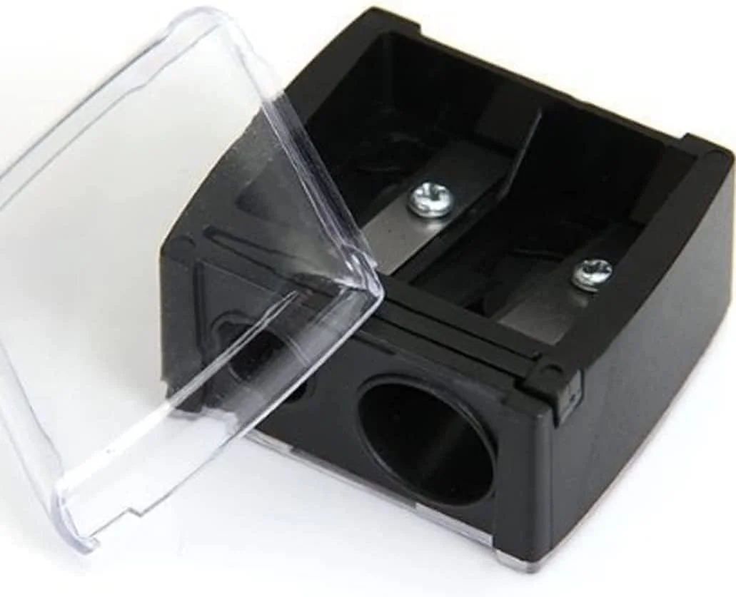 تراش آرایشی مداد چشم مشکی، تراش مداد برای مداد ابرو و خط چشم، ابزار آرایشی، تراش مداد دو سوراخه با درپوش، لوازم جانبی ابزار آرایشی