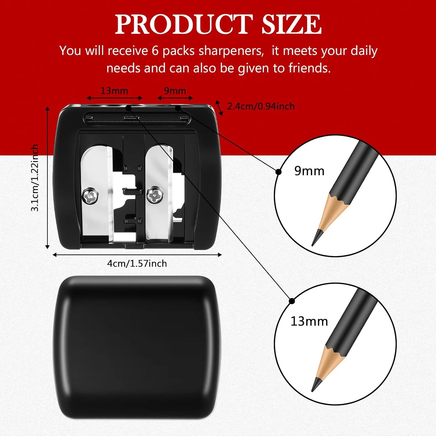 مجموعه 6 عددی تراش آرایشی فاکیتو با درپوش، تراش مداد لب و خط چشم آرایشی، ابزار دستی دو سوراخه برای خط چشم و خط لب، چند رنگ