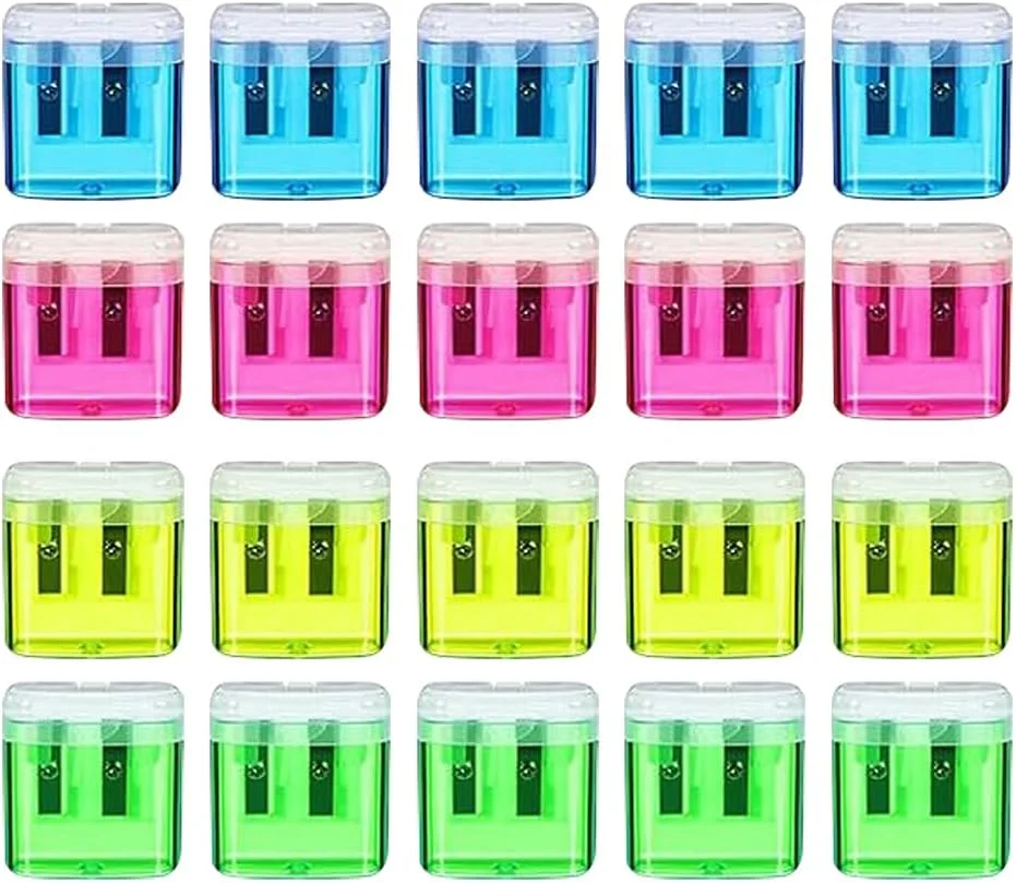 GSHLLO بسته 24 عددی تراش مداد دو سوراخه کوچک با درب، تراش های مداد پلاستیکی دستی، تراش مداد رنگی قابل حمل برای مدرسه و اداره GSHLLO بسته 24 عددی تراش مداد دو سوراخه کوچک با درب، تراش های مداد پلاستیکی دستی، تراش مداد رنگی قابل حمل برای مدرسه و اداره