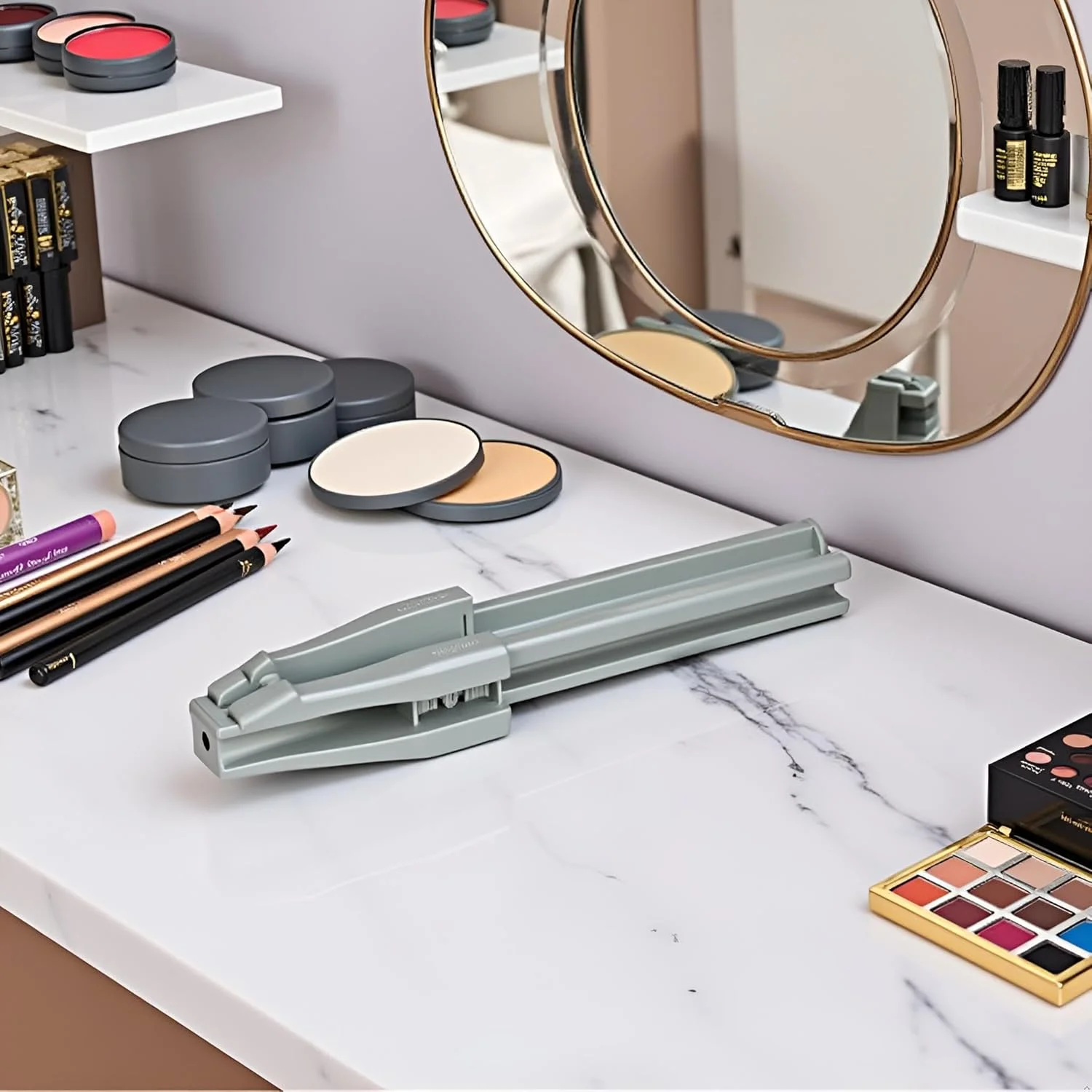 تراش ابرو خاکستری 3 در 1، ابزار کمکی تراش ابرو مدل نوک اردکی برای مداد ابروهای ضد آب و پیل آف، مناسب برای مبتدیان و حرفه ای ها، ابزار آرایشی