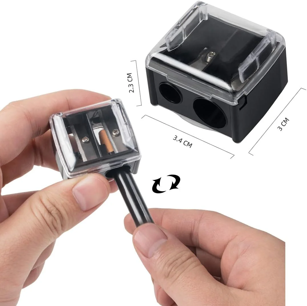 مجموعه دو عددی تراش جهانی MWUMRCM برای مدادهای آرایشی، خط چشم، خط لب، مداد ابرو، تیغه های دقیق، حمل آسان، تراش دوتایی فلزی و پلاستیکی، برش صاف