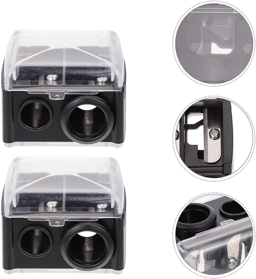 مجموعه دو عددی تراش جهانی MWUMRCM برای مدادهای آرایشی، خط چشم، خط لب، مداد ابرو، تیغه های دقیق، حمل آسان، تراش دوتایی فلزی و پلاستیکی، برش صاف