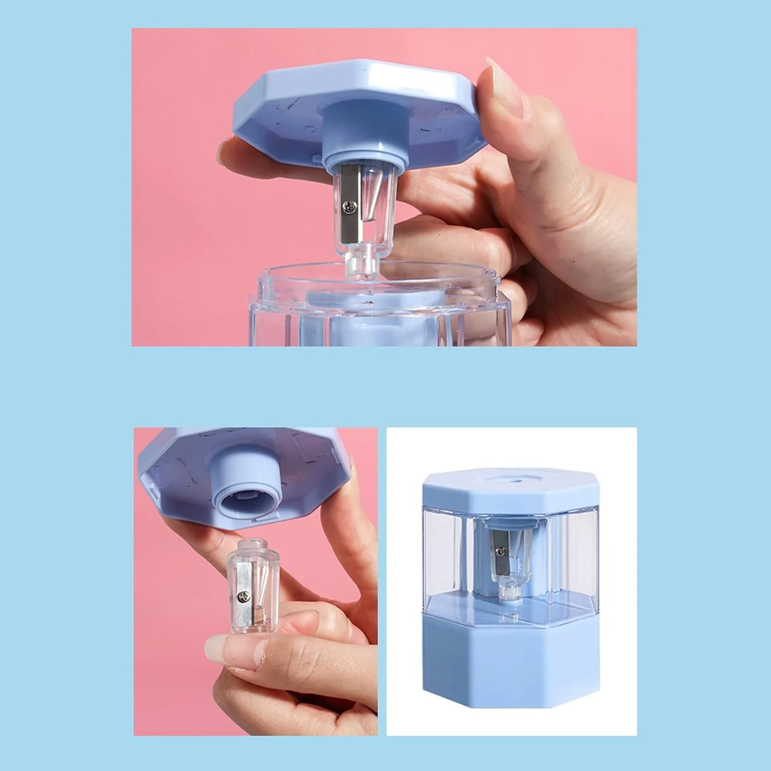 مداد تراش برقی قابل حمل، تراش سریع با شروع خودکار فشاری، مخزن بزرگ و سر قابل تعویض برای خانه، دفتر، مدرسه و دانش آموزان مداد تراش برقی قابل حمل، تراش سریع با شروع خودکار فشاری، مخزن بزرگ و سر قابل تعویض برای خانه، دفتر، مدرسه و دانش آموزان