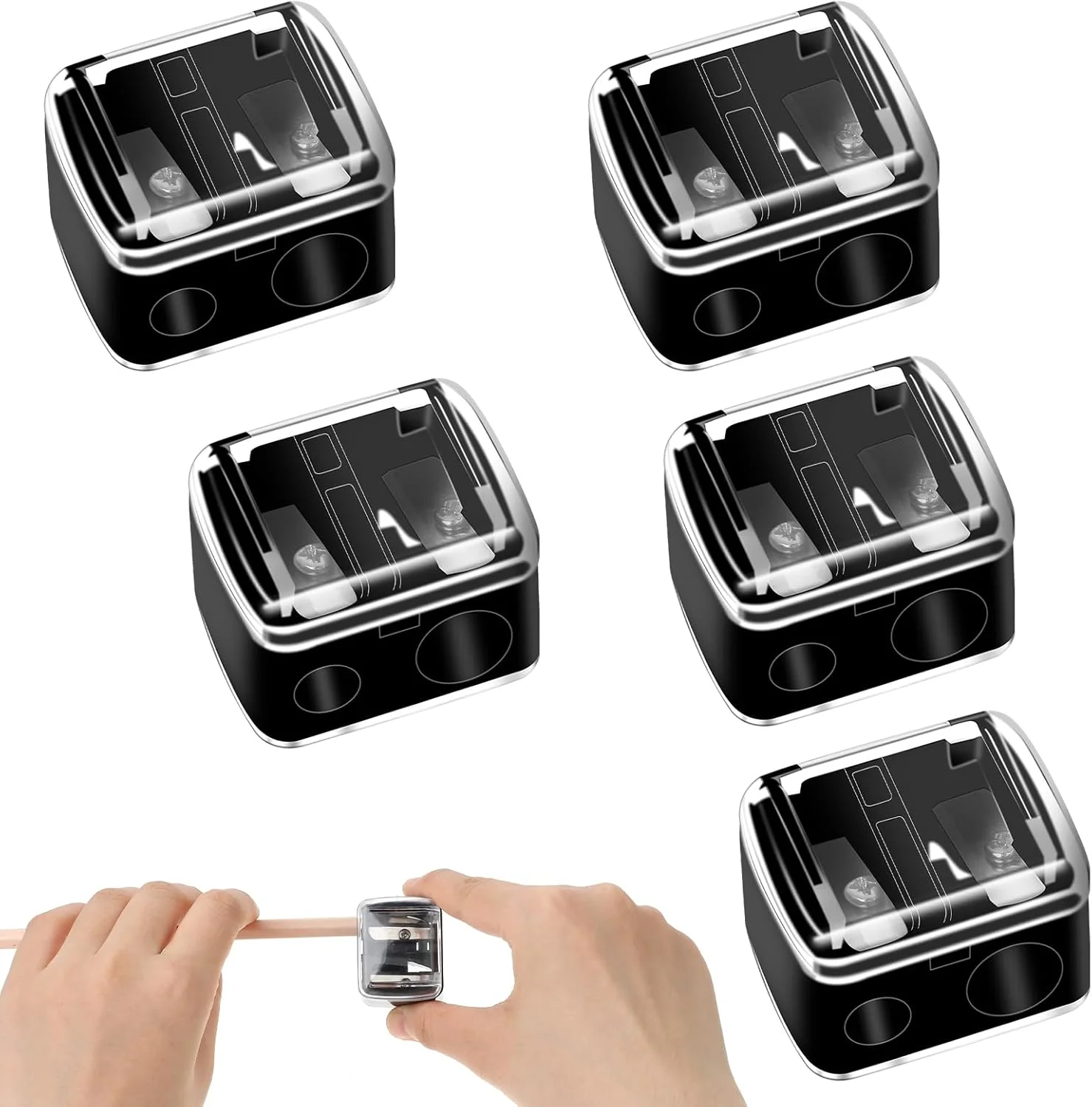 مداد تراش آرایشی سالبسیور 5 عددی، مداد تراش خط چشم، مداد تراش آرایشی کوچک برای مداد لب (مشکی)