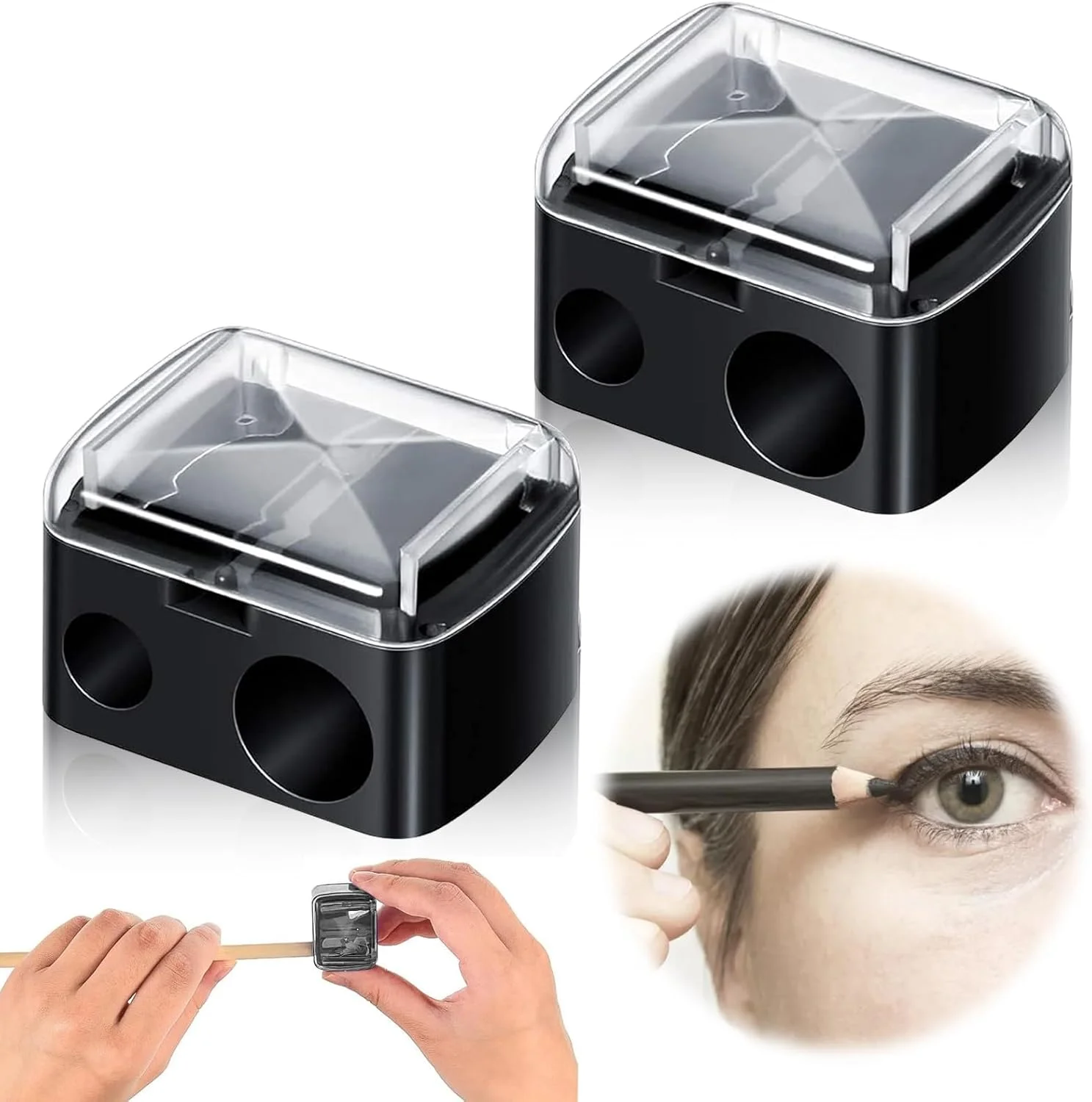 تراش آرایشی دو قلو یونیورسال، 2 عدد تراش دو سوراخه برای مدادهای آرایشی بزرگ و کوچک، تراش مداد ابرو، تراش خط لب