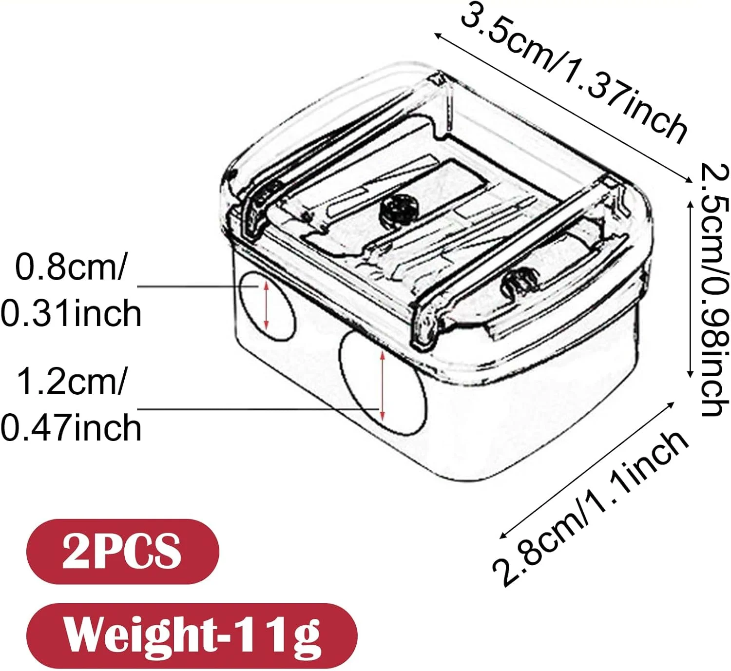 تراش آرایشی دو قلو یونیورسال، 2 عدد تراش دو سوراخه برای مدادهای آرایشی بزرگ و کوچک، تراش مداد ابرو، تراش خط لب
