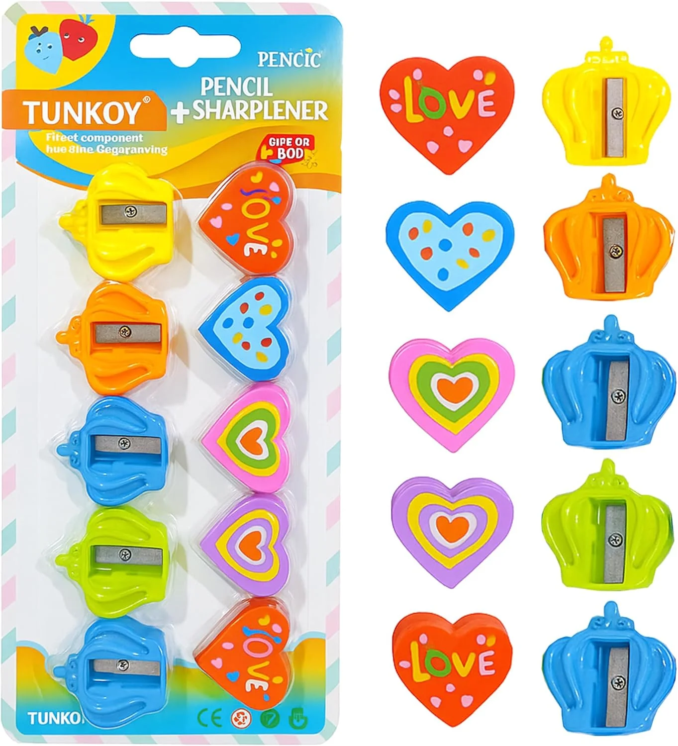 مجموعه پاک کن و تراش ورسا مارتز – 10 عدد تراش تک سوراخ رنگارنگ به همراه پاک کن سفید در ظرف نگهداری برای کودکان، دانش آموزان و لوازم التحریر اداری