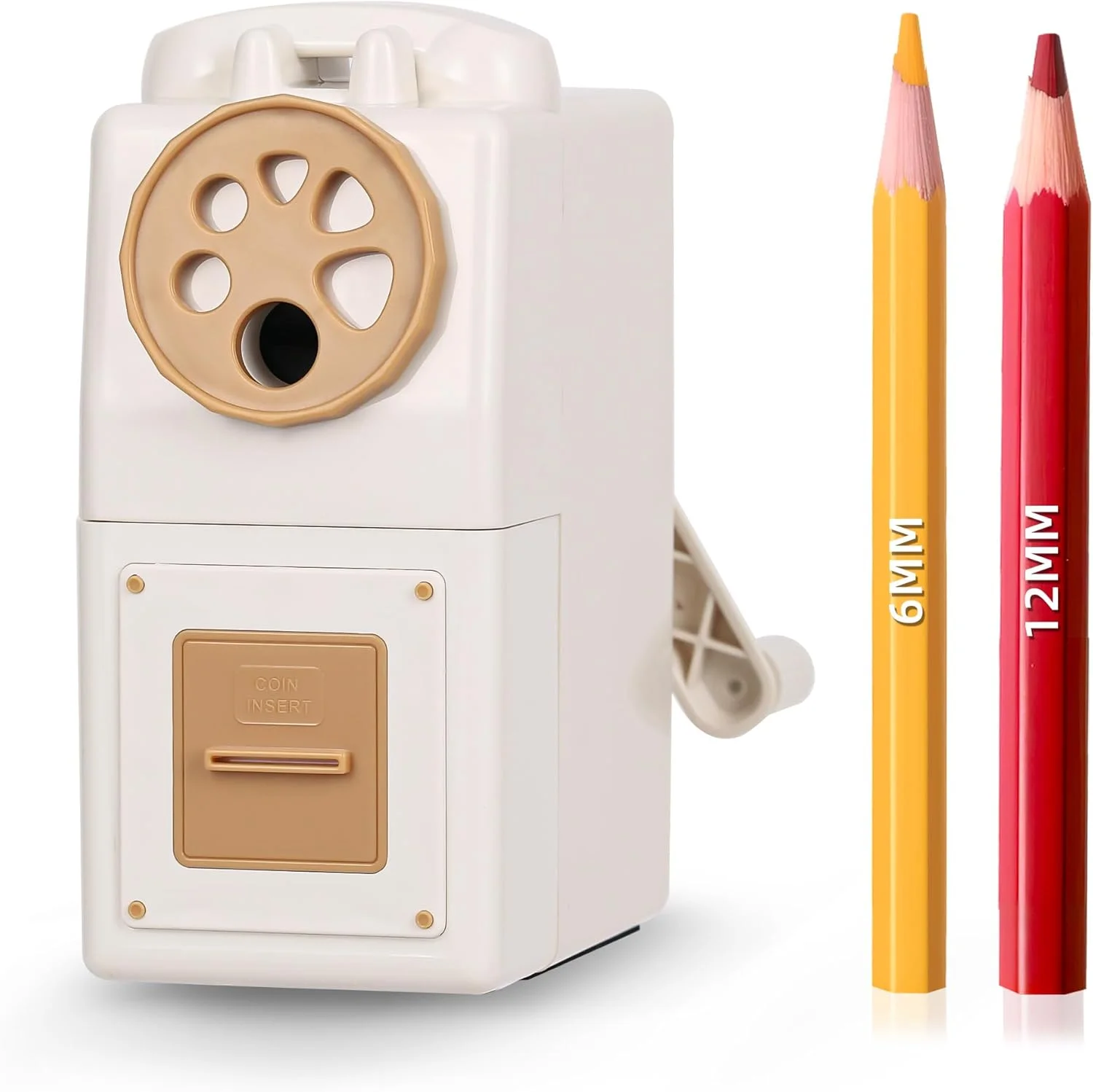 تراش دستی مداد ZMOL، مناسب مداد رنگی، 6 سایز برای مداد رنگی 6-12 میلی‌متری، تراش دستی با نوک قابل تنظیم، مناسب کودکان، دانش‌آموزان، کلاس درس، خانه/دفتر/مدرسه، سفید