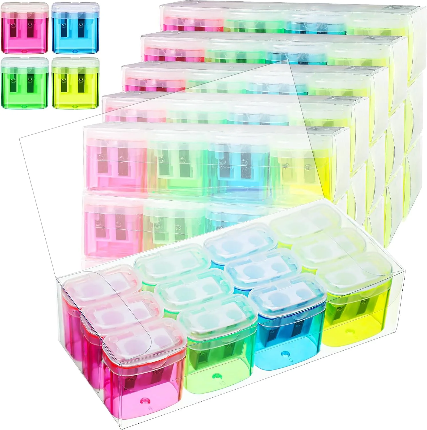 تراش دستی مداد تلینگ 660 عددی، تراش های دستی دو سوراخه برای کودکان، تراش رنگارنگ قابل حمل و جمع و جور با درب برای دانش آموزان، کلاس مدرسه، لوازم اداری منزل