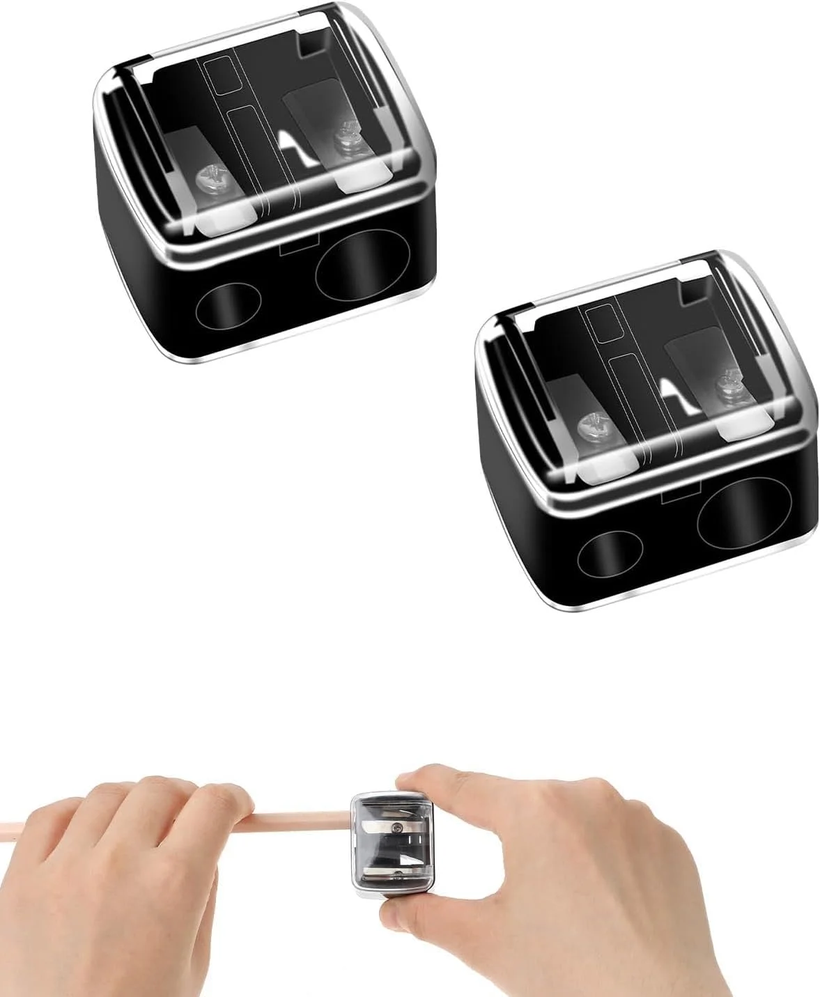 تراش آرایشی Thapncow بسته 2 عددی، تراش مداد، تراش مداد دستی با پوشش برای کودکان، دانش آموزان، مدرسه، خانه، دفتر، تراش مداد قابل حمل