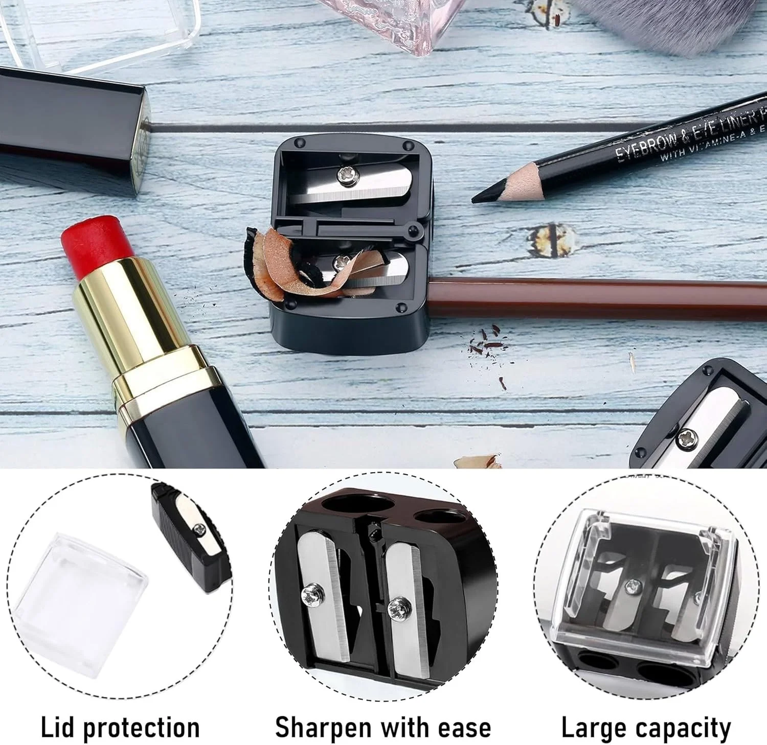 تییییوک بسته 2 عددی تراش آرایشی، تراش مداد با محفظه، مناسب مدادهای ضخیم و نازک، برای خودکار، مداد ابرو، رژ لب، خط چشم، مداد آرایشی