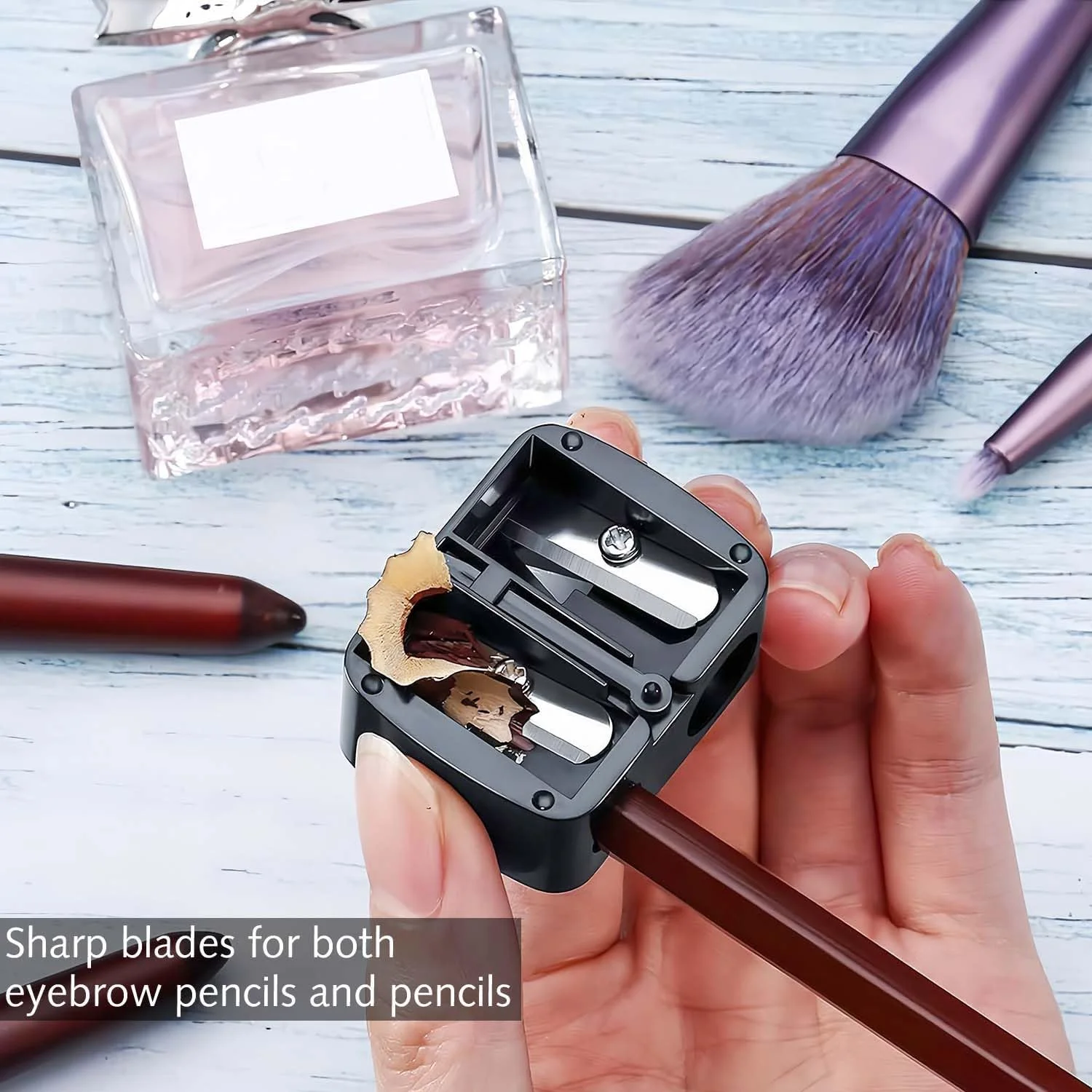 ست 2 عددی تراش آرایشی یونیورسال، تراش دقیق برای مدادهای کاژال، خط چشم، رژ لب و ابرو، با تیغه های تیز، مناسب برای مسافرت