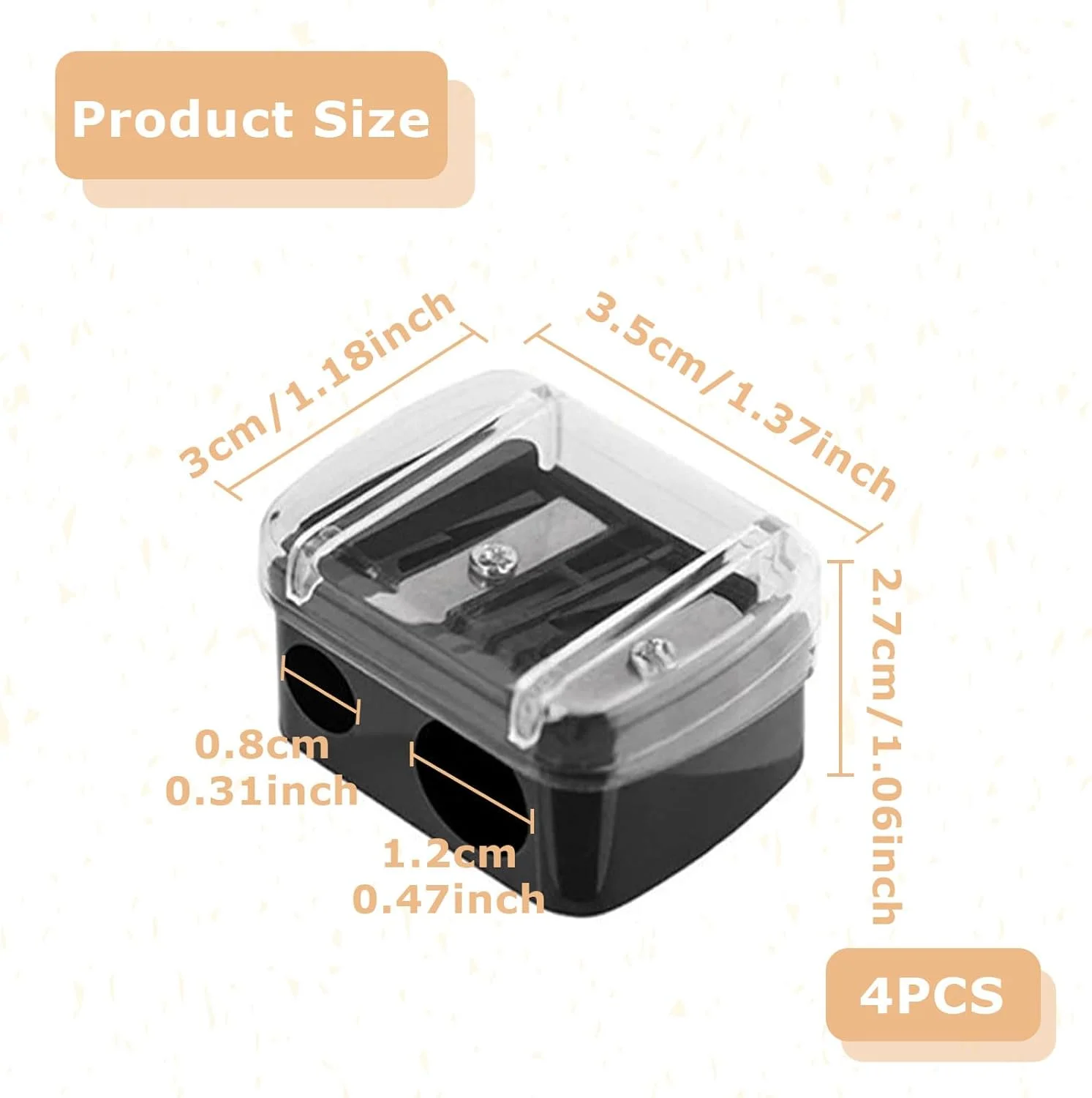 مجموعه 4 عدد تراش آرایشی، مناسب مدادهای آرایشی ضخیم و نازک، تراش مداد آرایشی، تراش برای مدادهای خط چشم، تراش مدادهای ضخیم برای مداد ابرو، خط لب