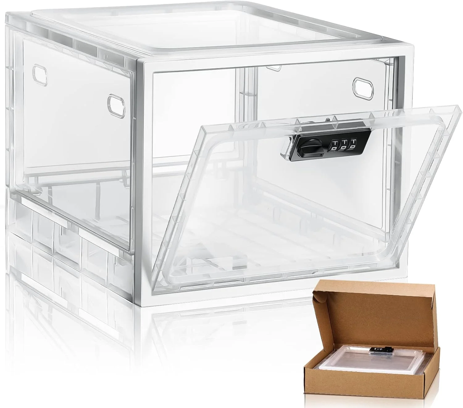 جعبه بزرگ نگهداری دارو یالی‌کوپ مدل 1 عددی، جعبه شفاف قفل‌دار برای نگهداری ایمن دارو، تنقلات و ایمنی خانه (سفید)