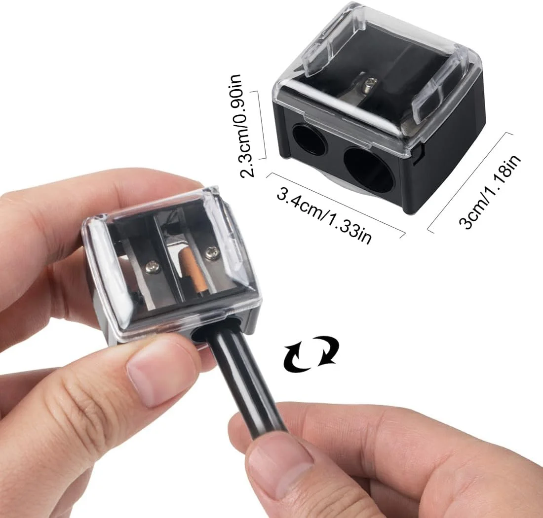 RDNKVB تراش آرایشی مداد 4 عددی، تراش مداد آرایشی دو سوراخه، تراش مداد برای مداد ابرو، چشم و لب