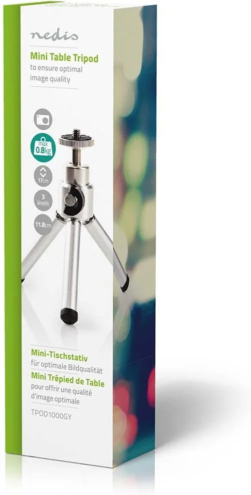 سه پایه کوچک ندیس 13.4 سانتی متری با سر پن و تیلت برای دوربین عکس و فیلم 0.8 کیلوگرمی، مشکی و نقره ای