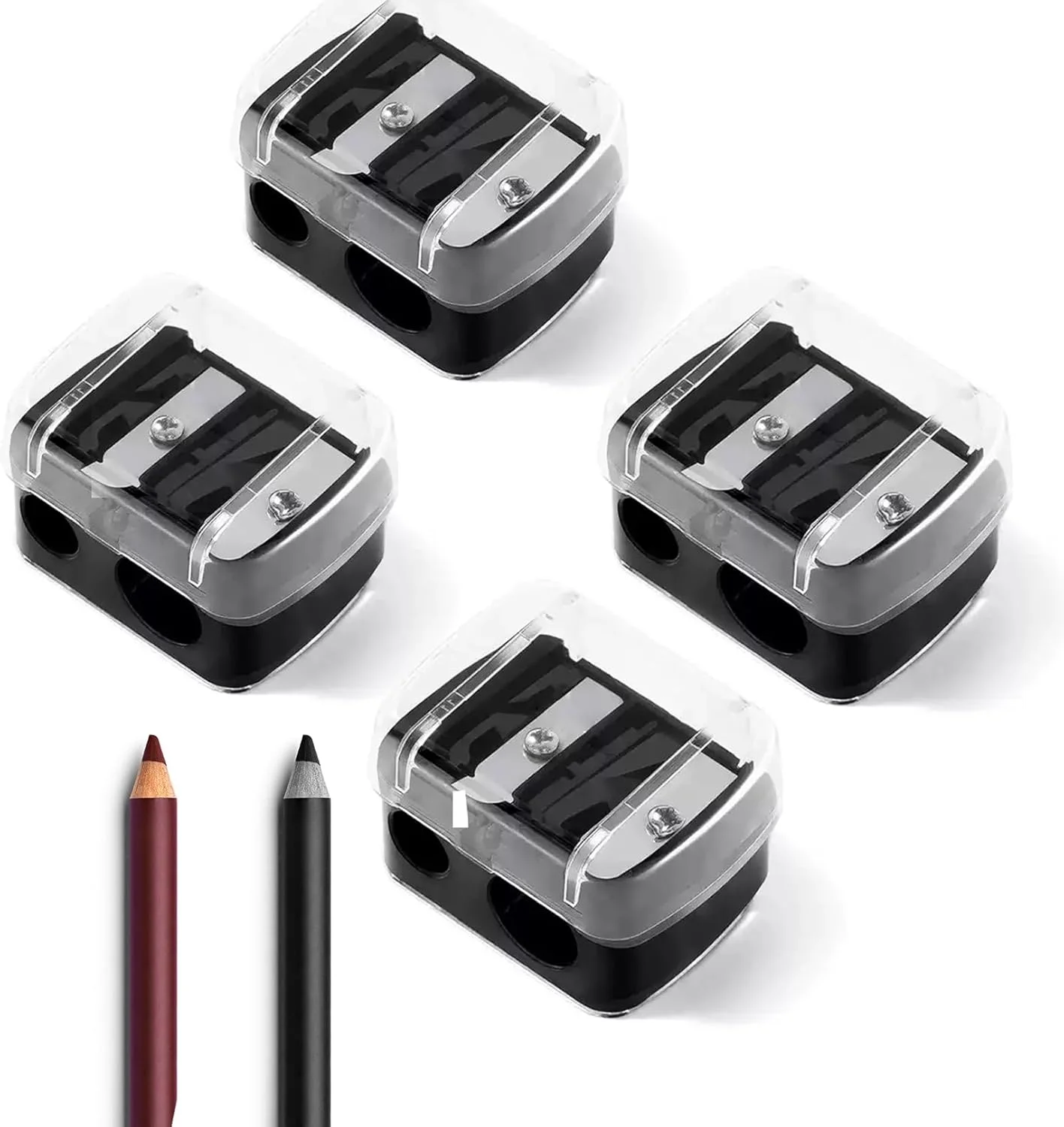 بسته 4 عددی تراش آرایشی، تراش کوچک آرایشی با محفظه، تراش مداد جهانی کودکان برای مدادهای ضخیم و نازک، برای مداد ابرو، خط چشم