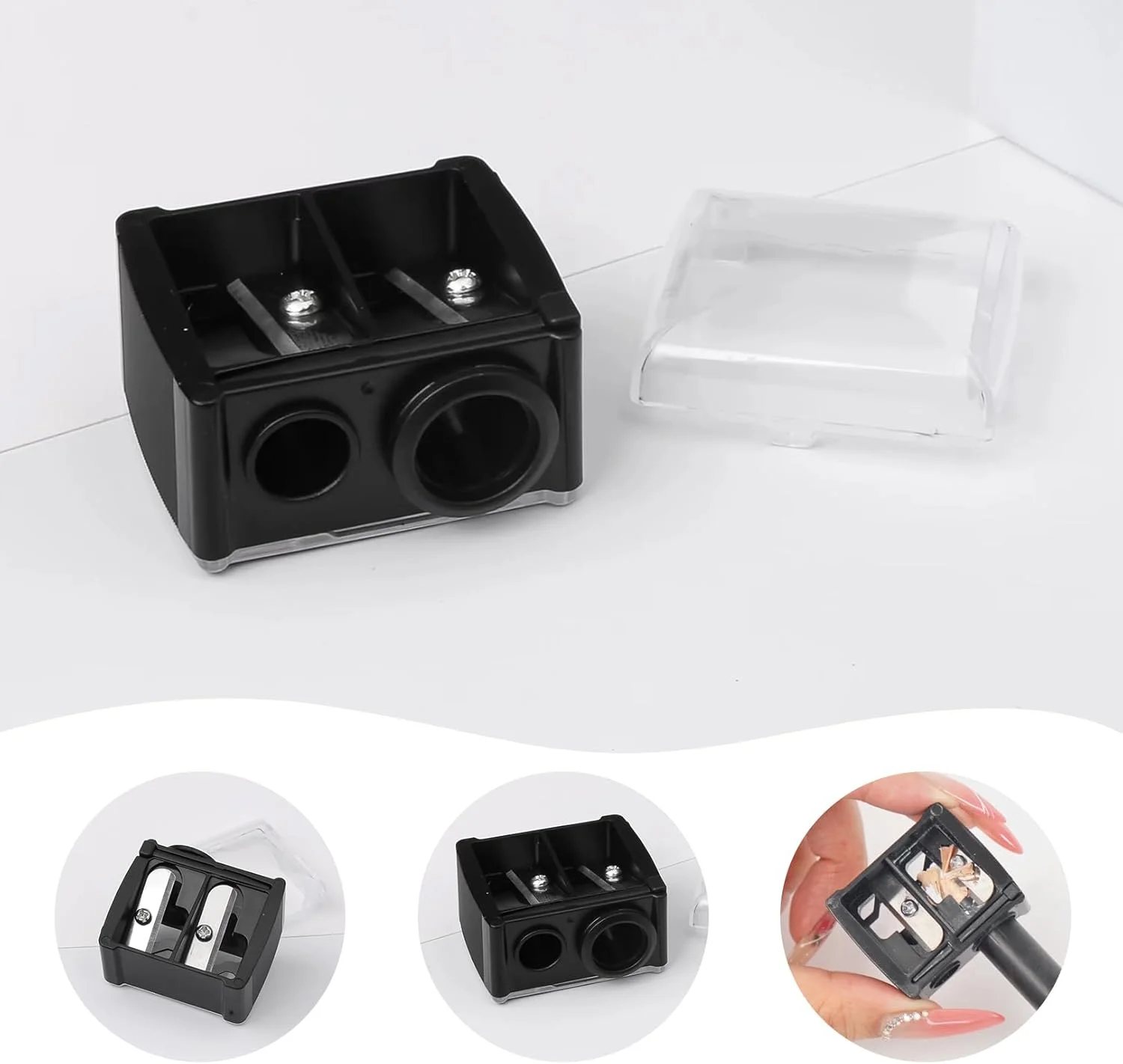 بسته 4 عددی تراش آرایشی، تراش کوچک آرایشی با محفظه، تراش مداد جهانی کودکان برای مدادهای ضخیم و نازک، برای مداد ابرو، خط چشم