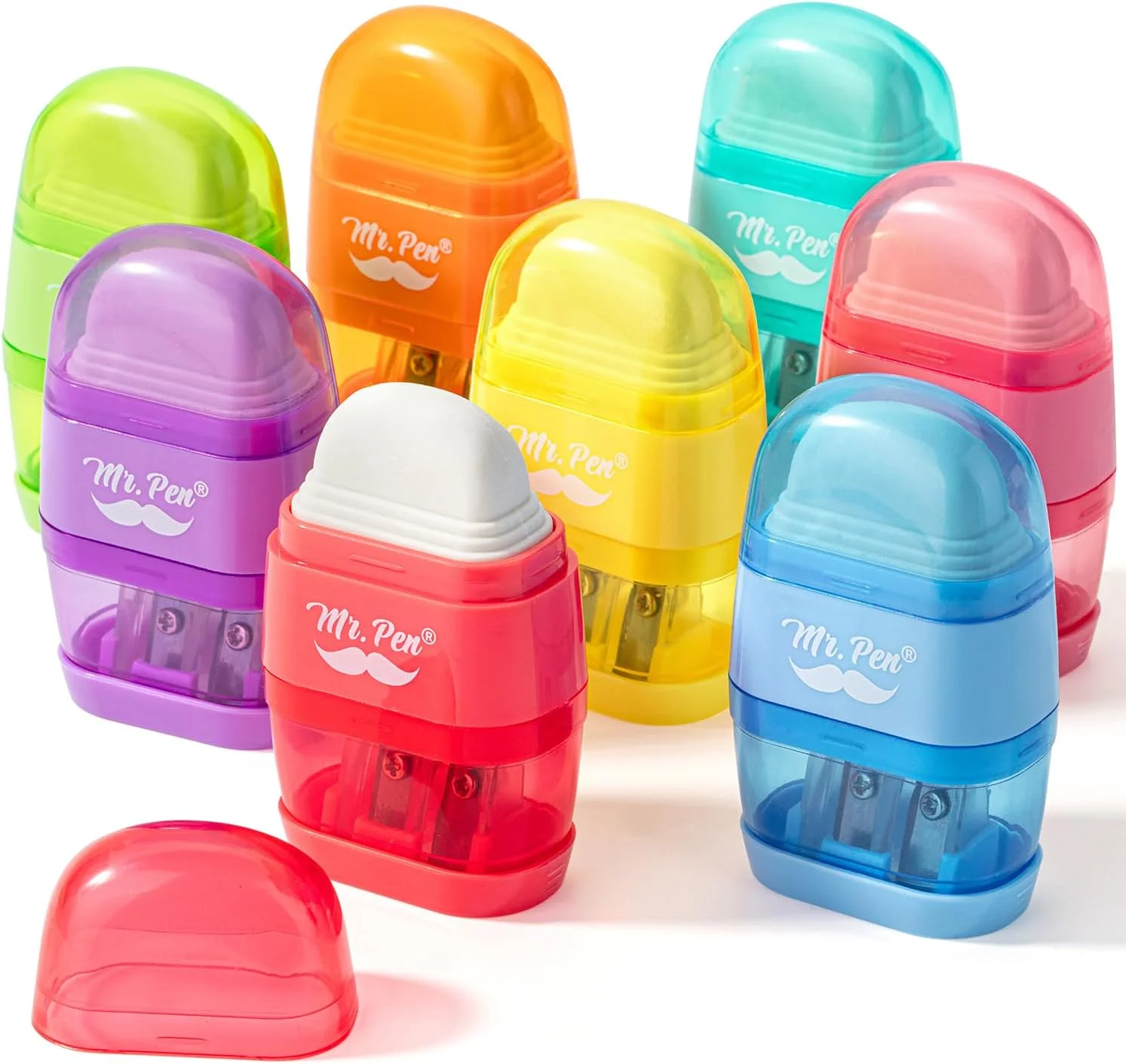 آقای پن - تراش و پاک کن مداد، بسته 8 عددی، رنگ های روشن، 2 سوراخ تراش، تراش دستی مداد آقای پن - تراش و پاک کن مداد، بسته 8 عددی، رنگ های روشن، 2 سوراخ تراش، تراش دستی مداد