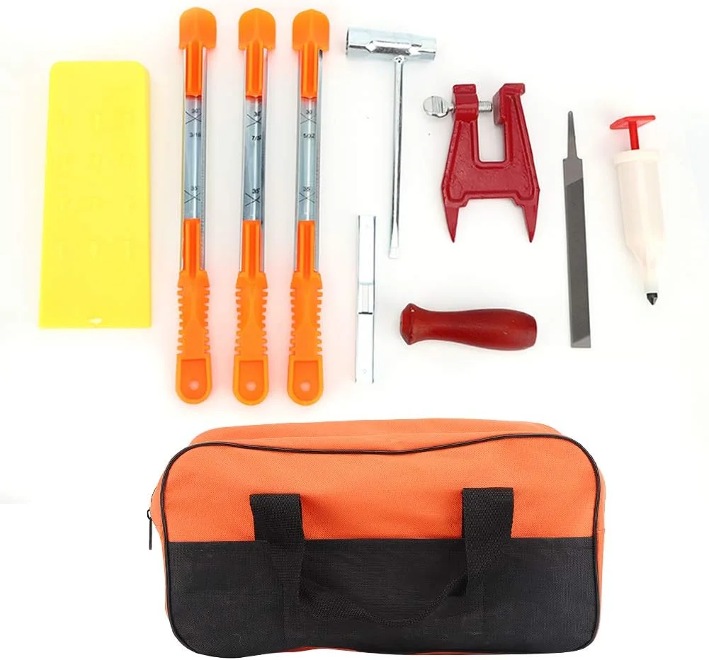 کیت سوهان زنجیری اره موتوری با مکانیزم قفل سریع، کیف حمل و علامت گذاری زاویه حک شده برای تراز دقیق، مجموعه کامل برای تیز کردن و نگهداری اره موتوری