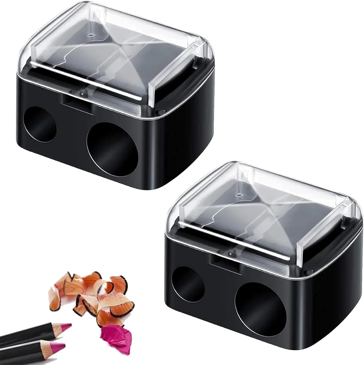 تراش آرایشی مداد، طراحی دو سوراخه، تراش لوازم آرایشی برای خط لب، خط چشم، مداد ابرو، مناسب برای مسافرت با درب، اندازه جهانی، 2 عدد