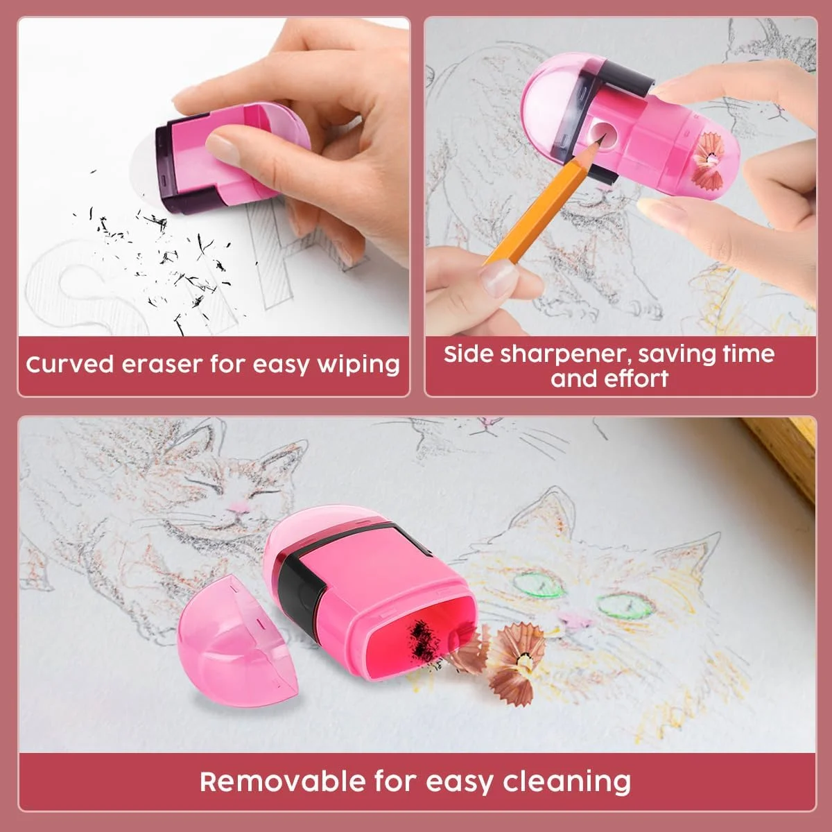 Manual Pencil Sharpener with Built-in Eraser, Compact Size Manual Pencil Sharpener with Built-in Eraser, Compact Size
